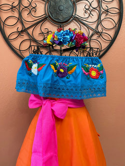 Image of Beautiful Mexican Embroidered Blouse and Skirt Set -Traditional Girls Set - Handmade Authentic Clothing
