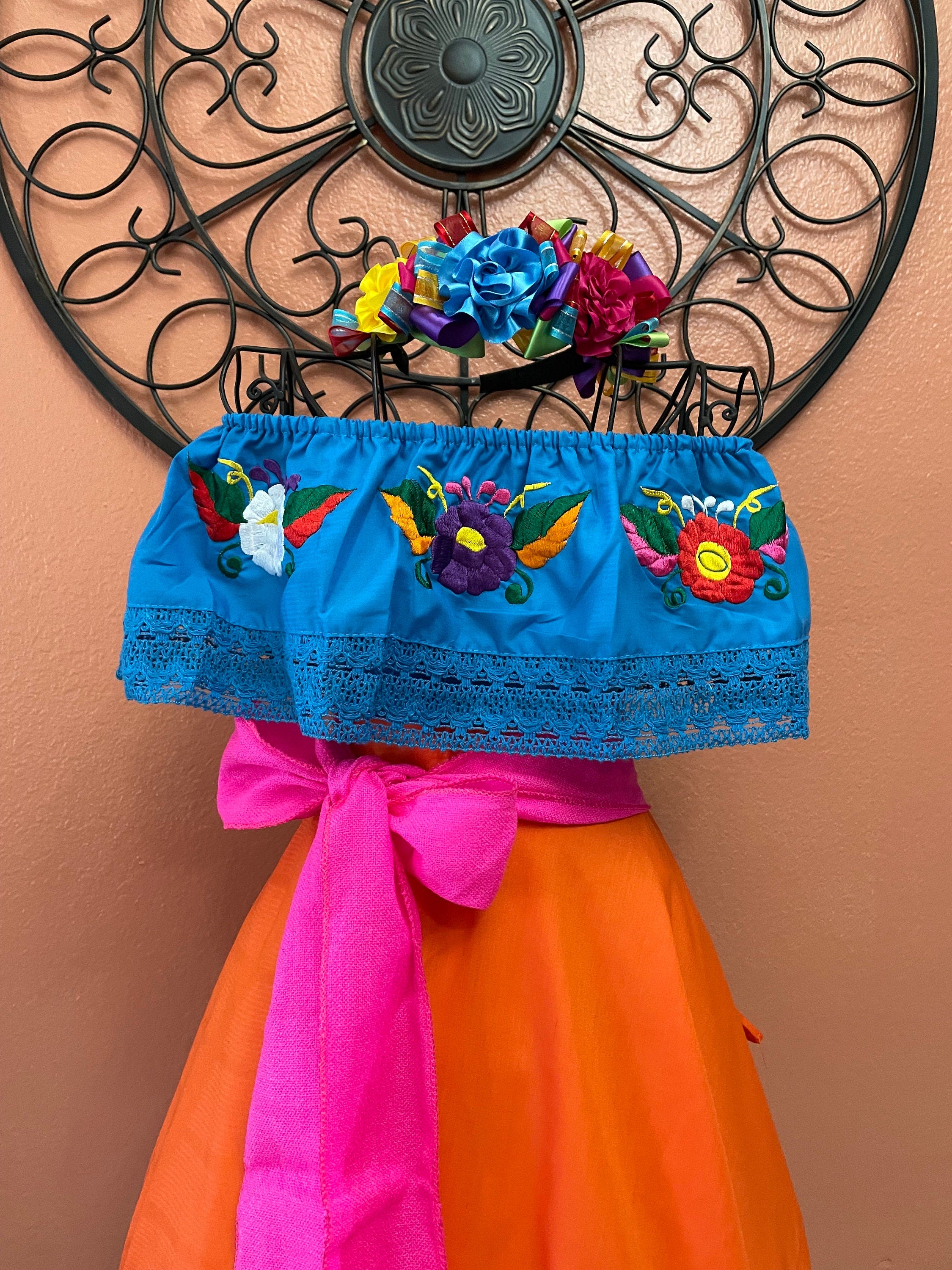 Beautiful Mexican Embroidered Blouse and Skirt Set -Traditional Girls Set - Handmade Authentic Clothing