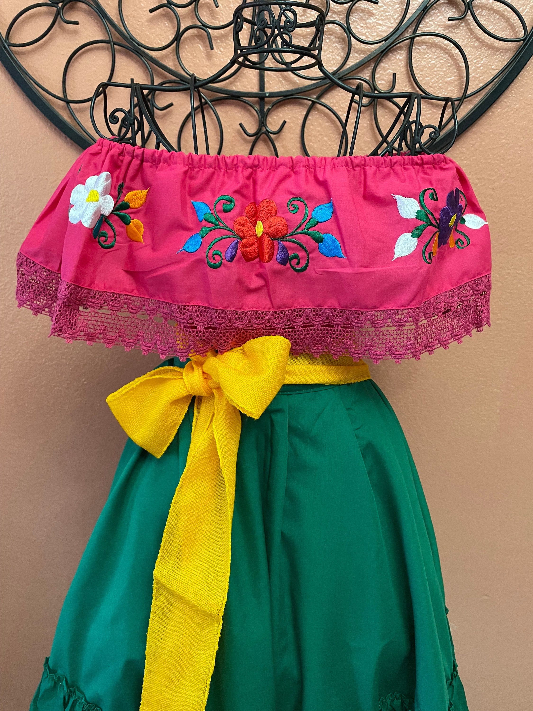 Beautiful Mexican Embroidered Blouse and Skirt Set -Traditional Girls Set - Handmade Authentic Clothing