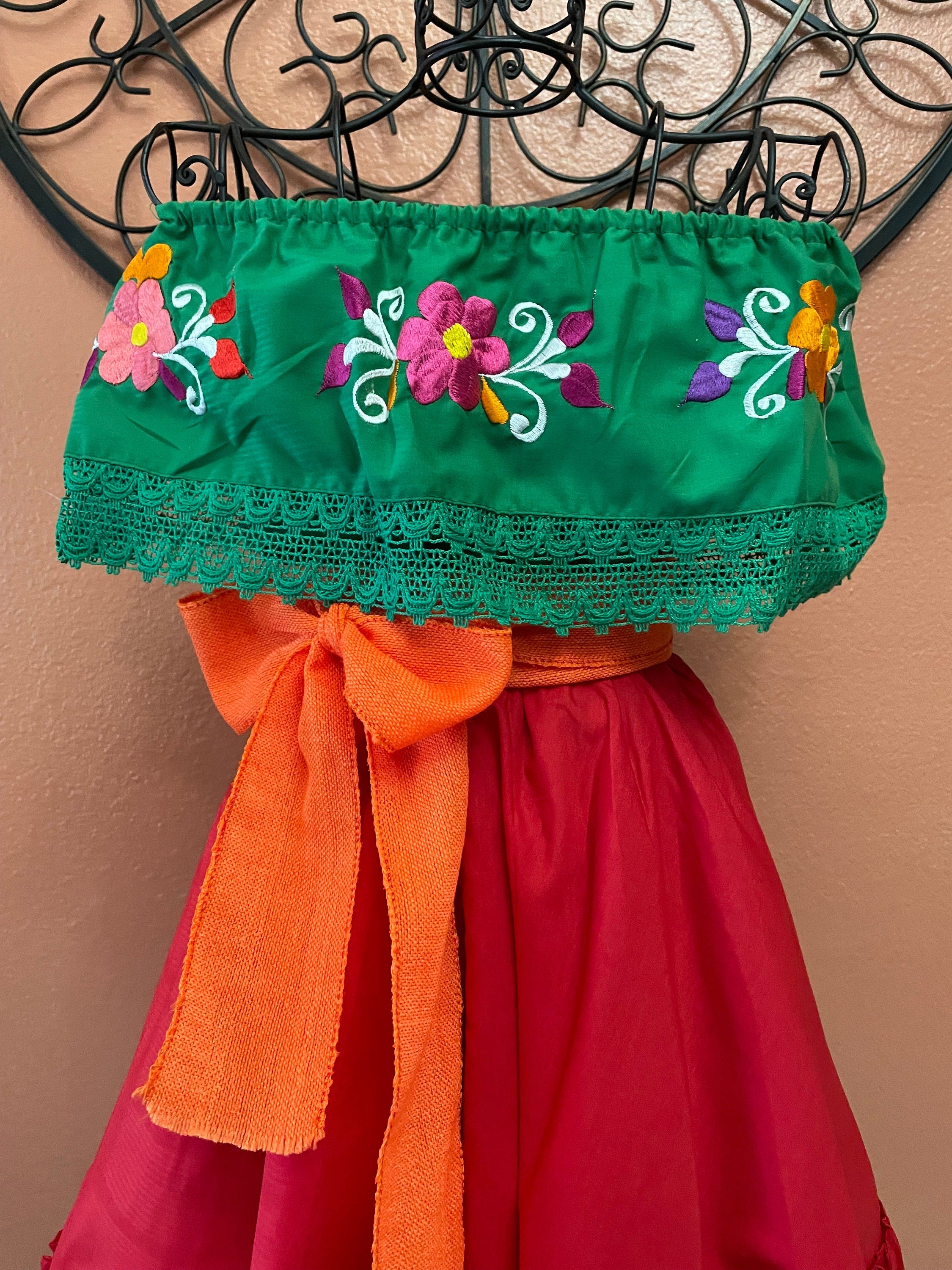 Image of Beautiful Mexican Embroidered Blouse and Skirt Set -Traditional Girls Set - Handmade Authentic Clothing