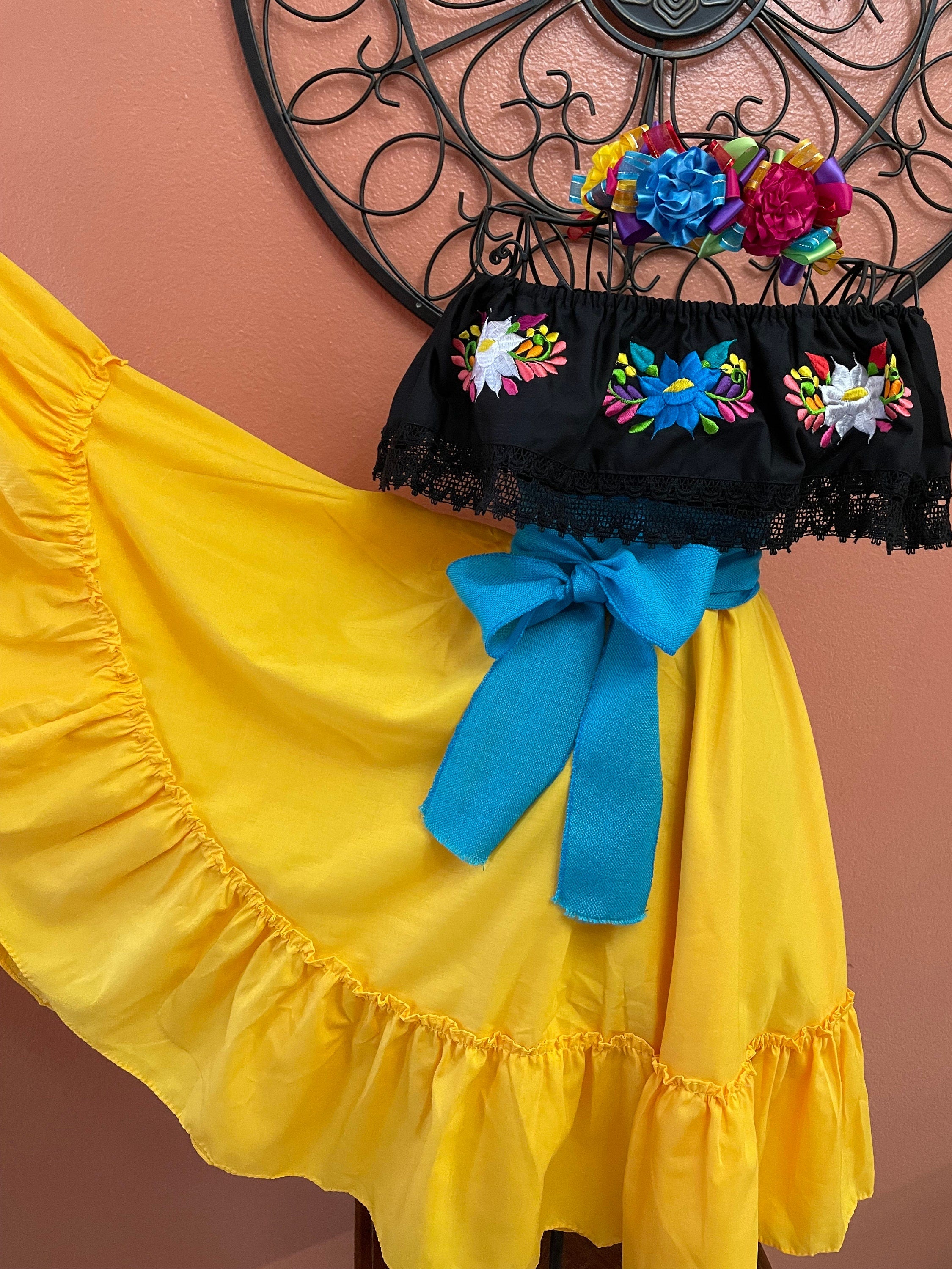 Beautiful Mexican Embroidered Blouse and Skirt Set -Traditional Girls Set - Handmade Authentic Clothing