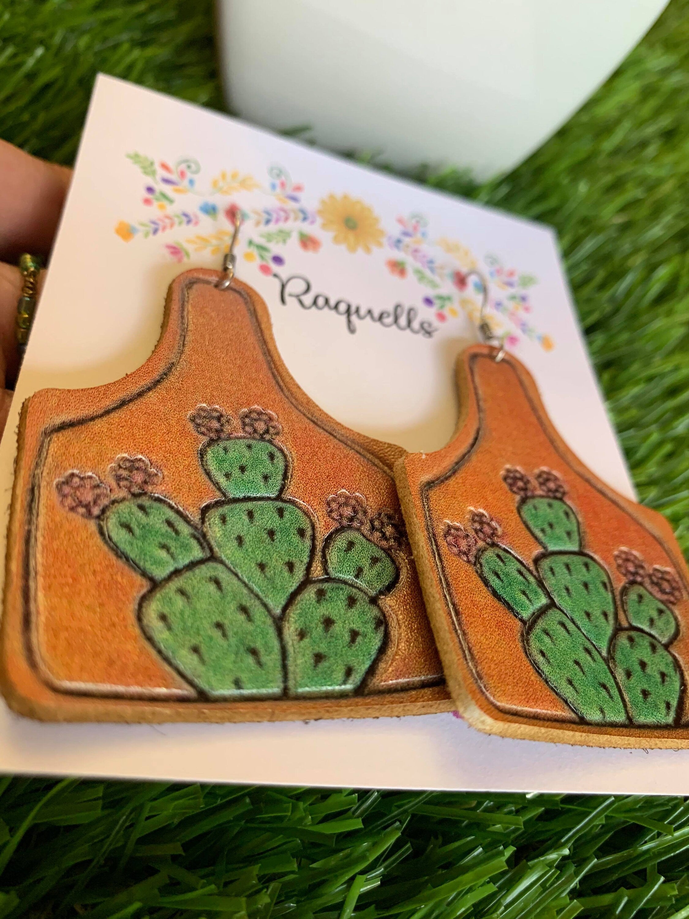 Image of Beautiful Leather Painted Earrings - Handmade Leather Earrings