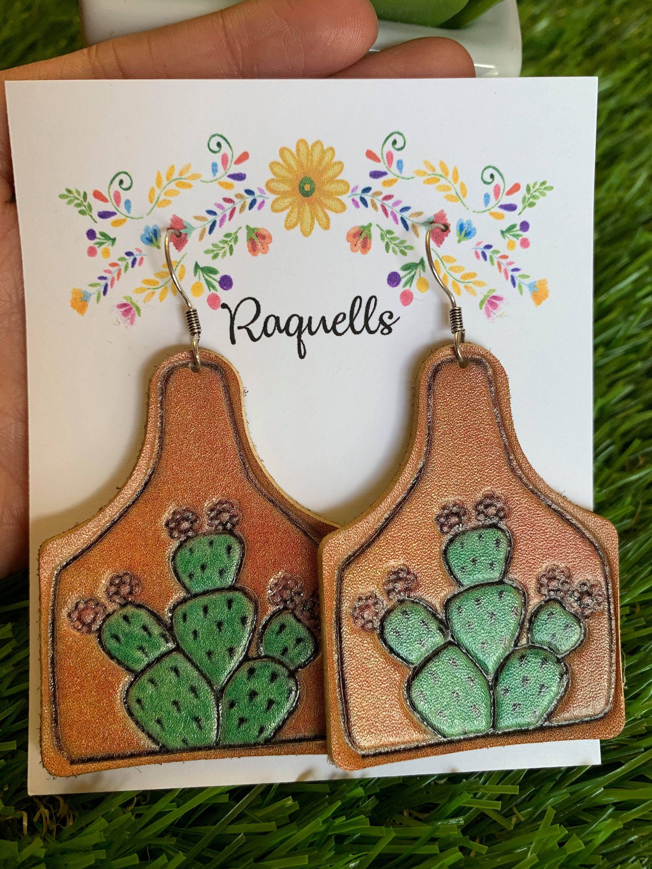 Image of Beautiful Leather Painted Earrings - Handmade Leather Earrings