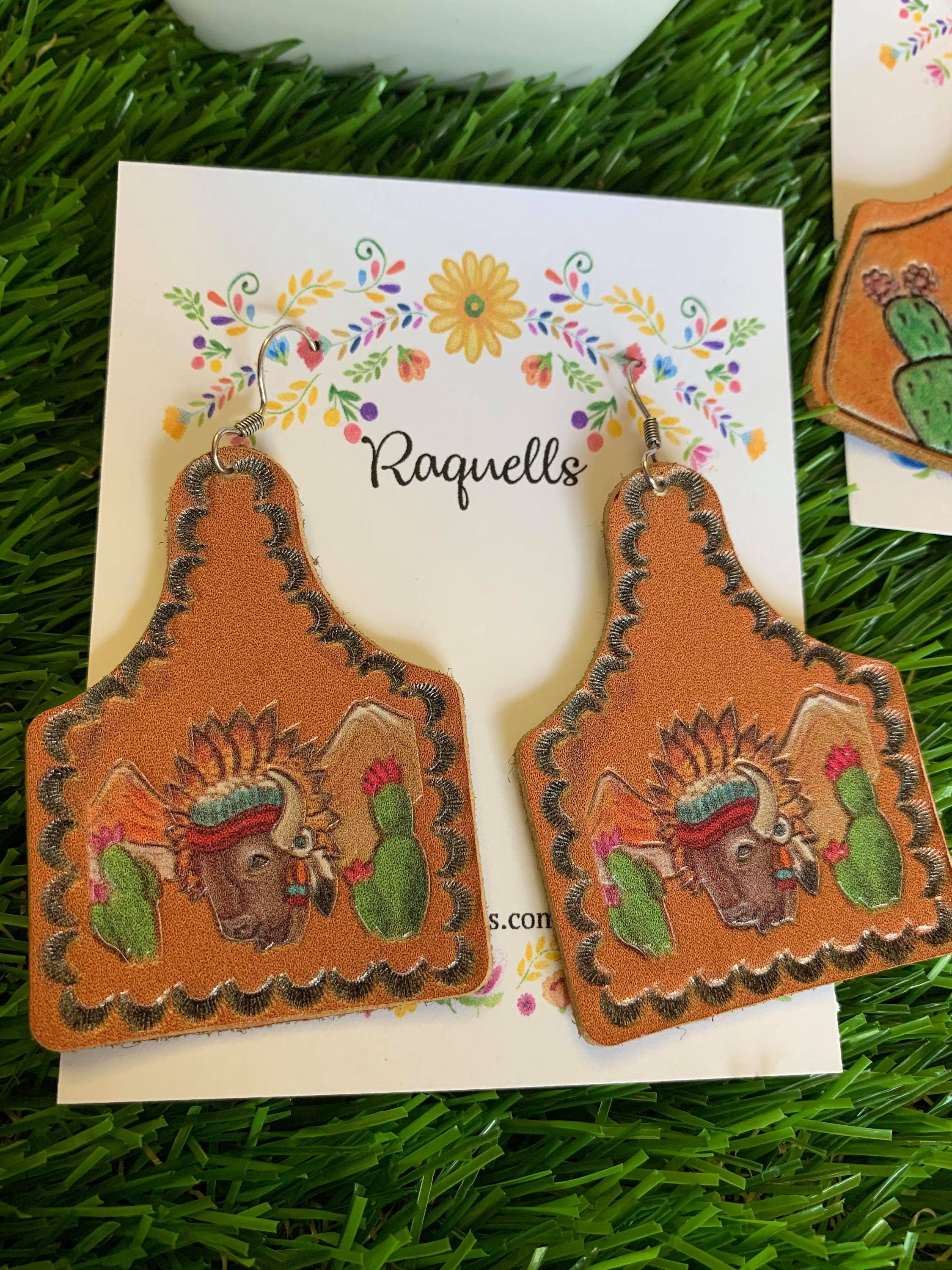 Image of Beautiful Leather Painted Earrings - Handmade Leather Earrings