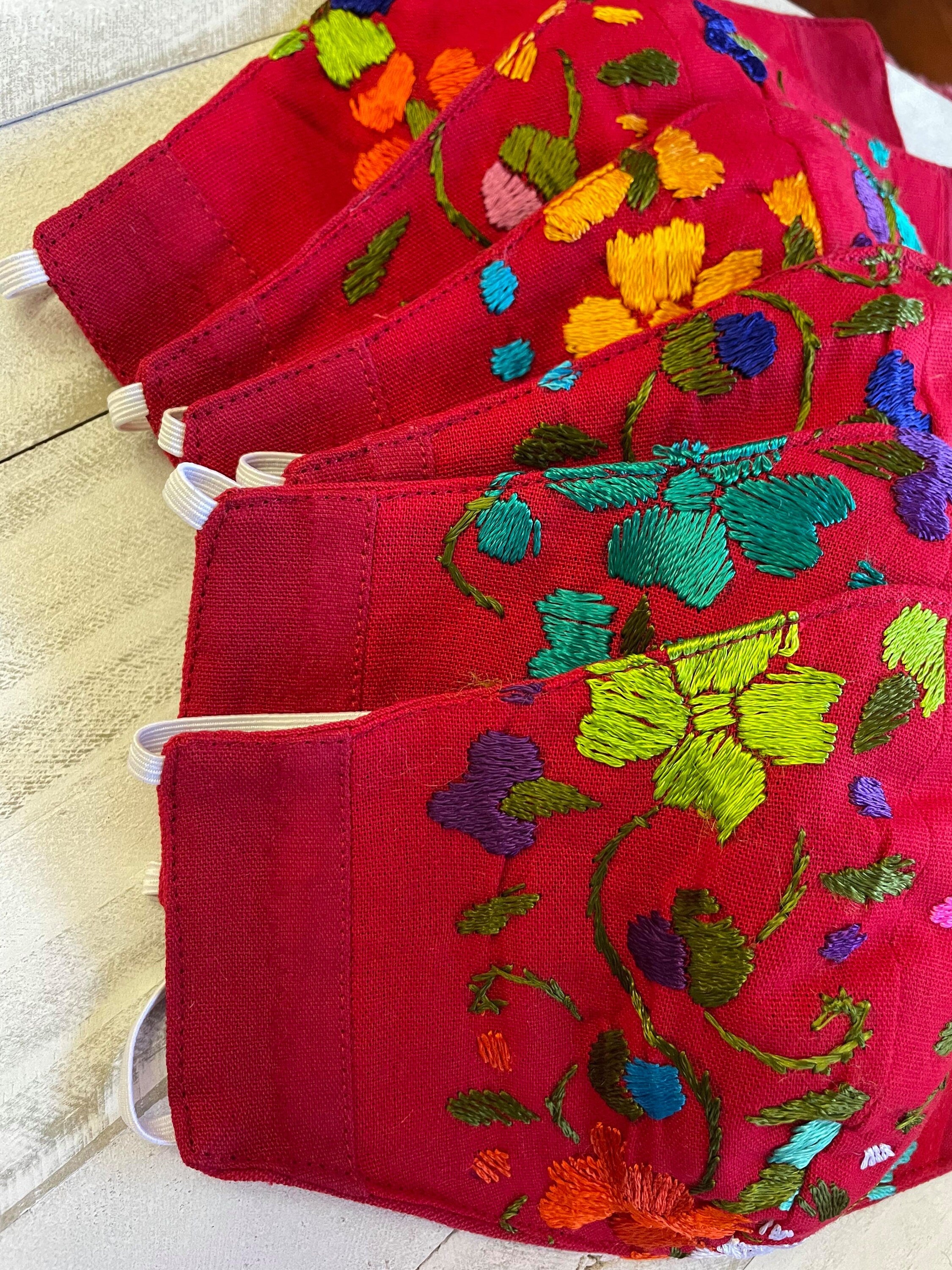 Mexican Simple Embroidered Hot pink color Face Mask - Handmade Artisanal Face Masks