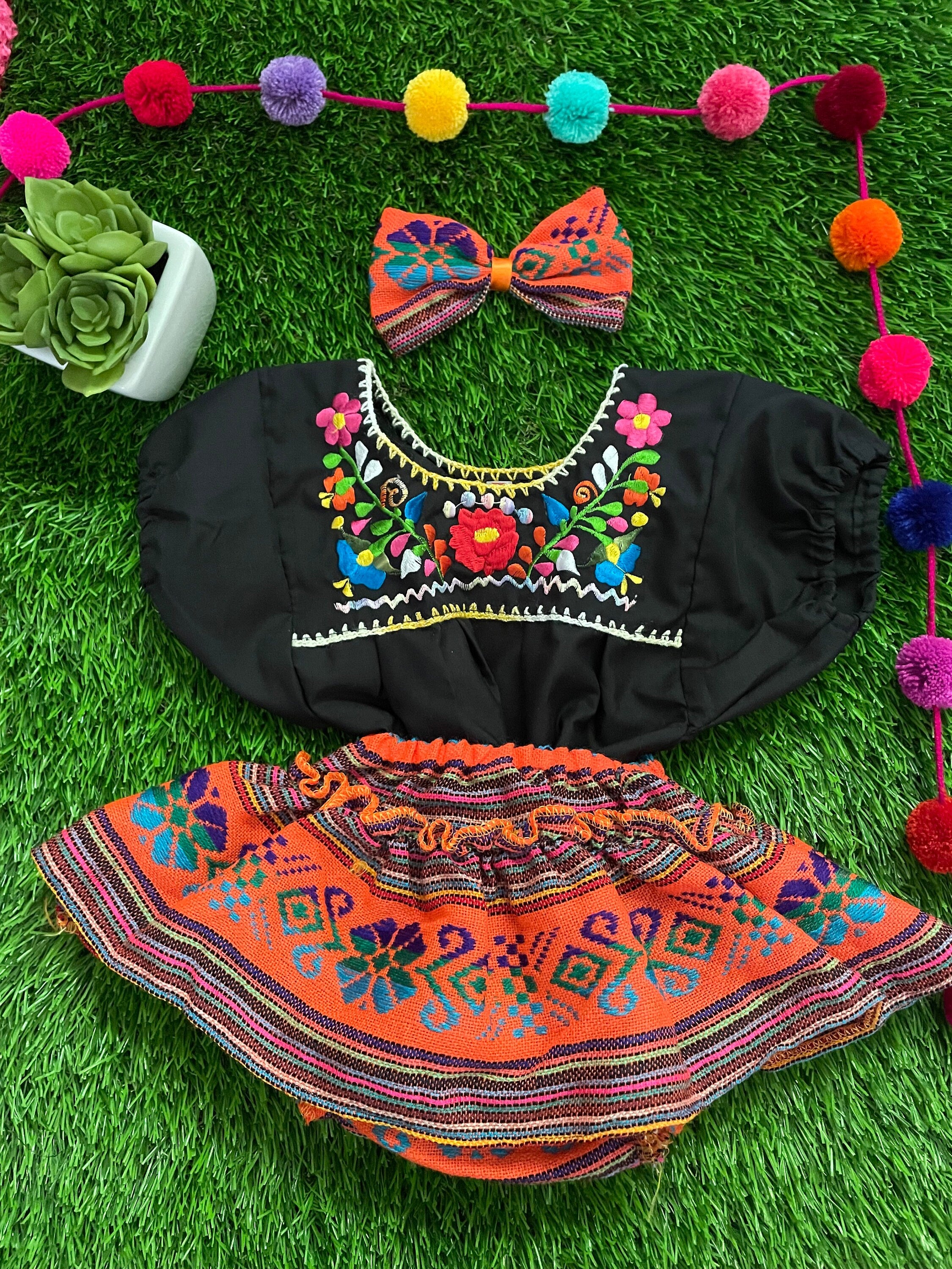 Image of 0-3 Months Baby Sarape Bloomers, 3 piece Outfit w/Hairbow, blouse is included