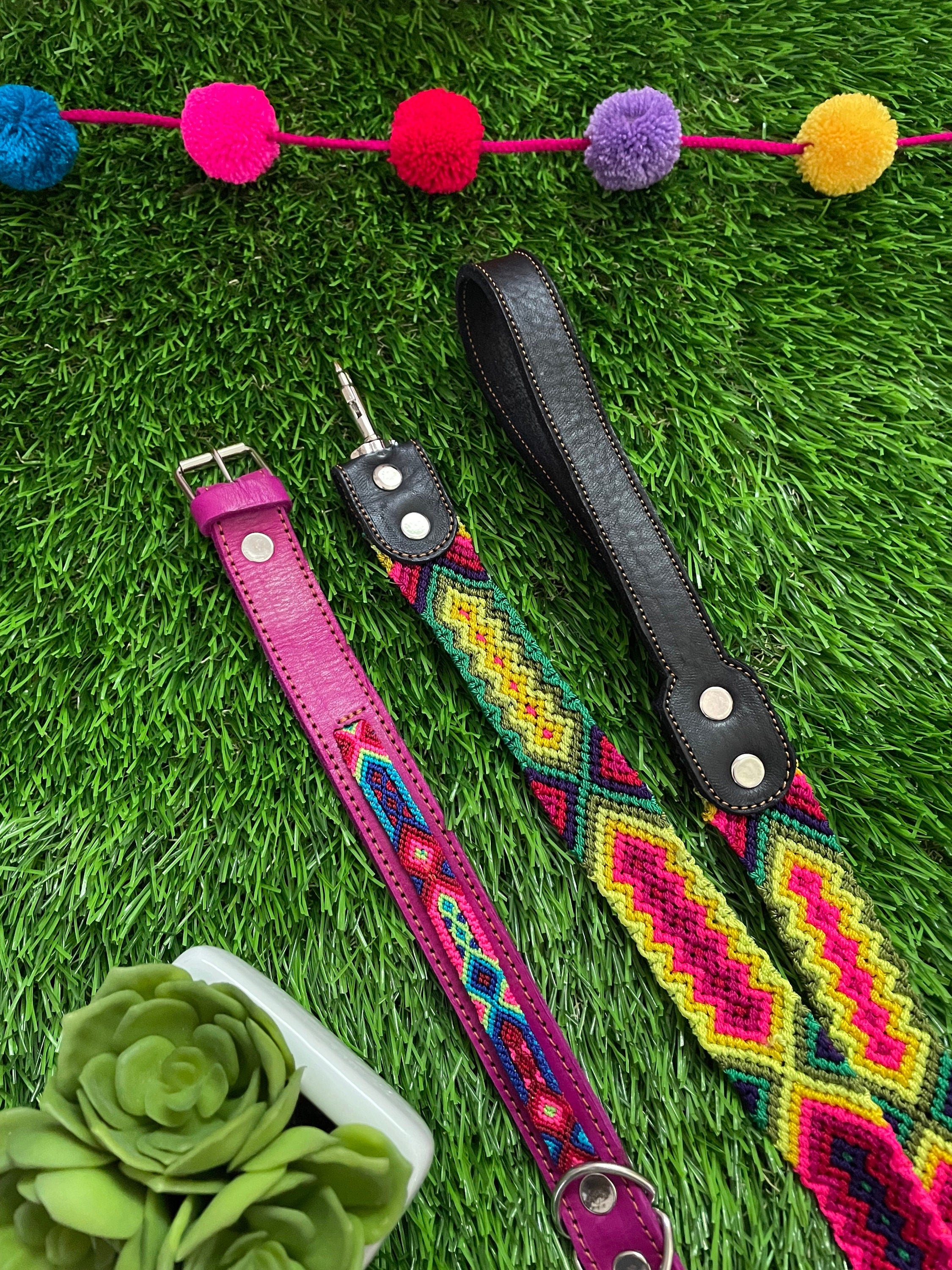 Artisanal Hand Woven Mexican Dog Leash and Medium Size Collar COMBO