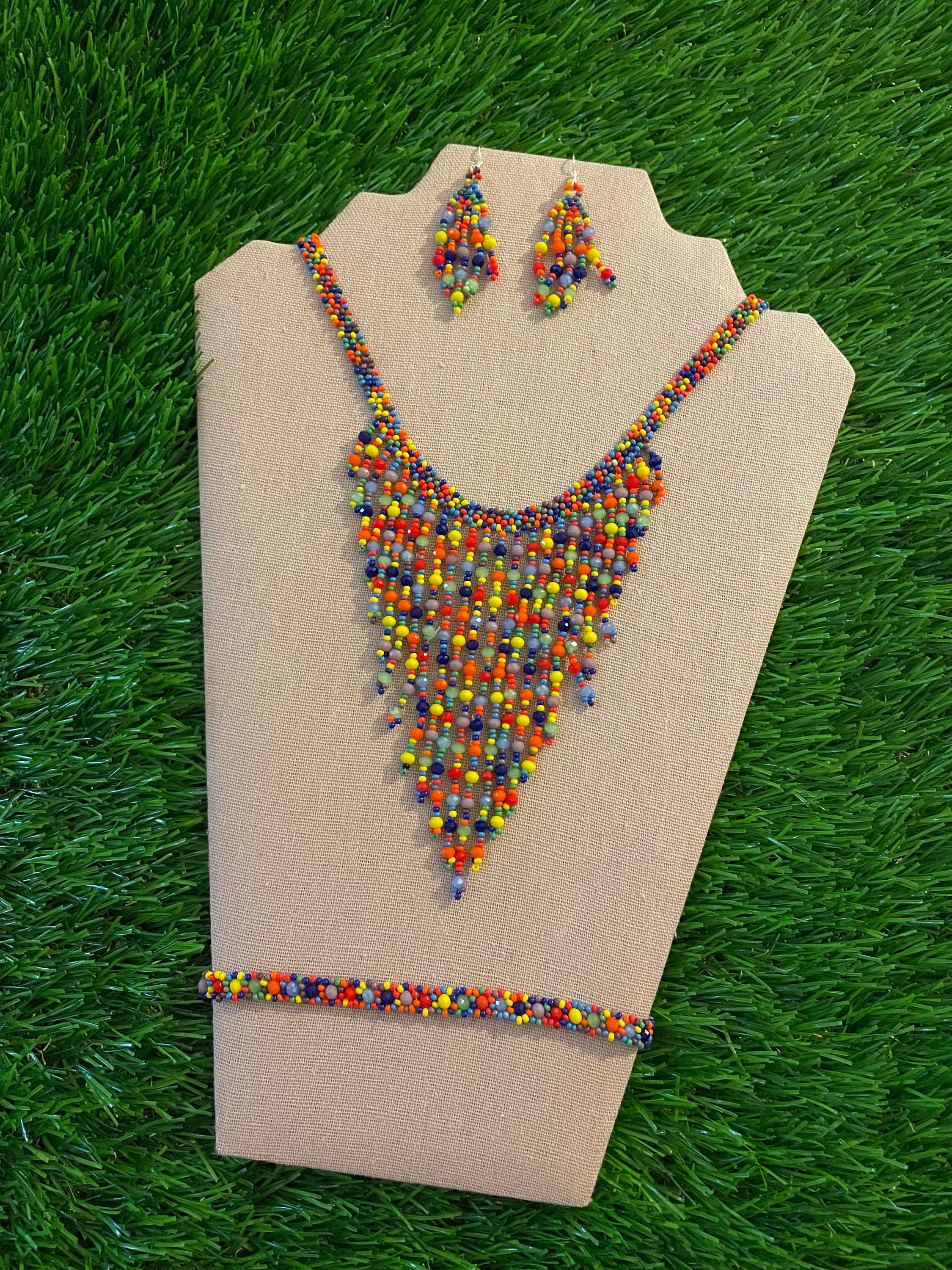 Image of Beautiful Artisanal Mexican Beaded Jewelry Set - 3 Piece Set - Made by our Chiapas Artisan Partners