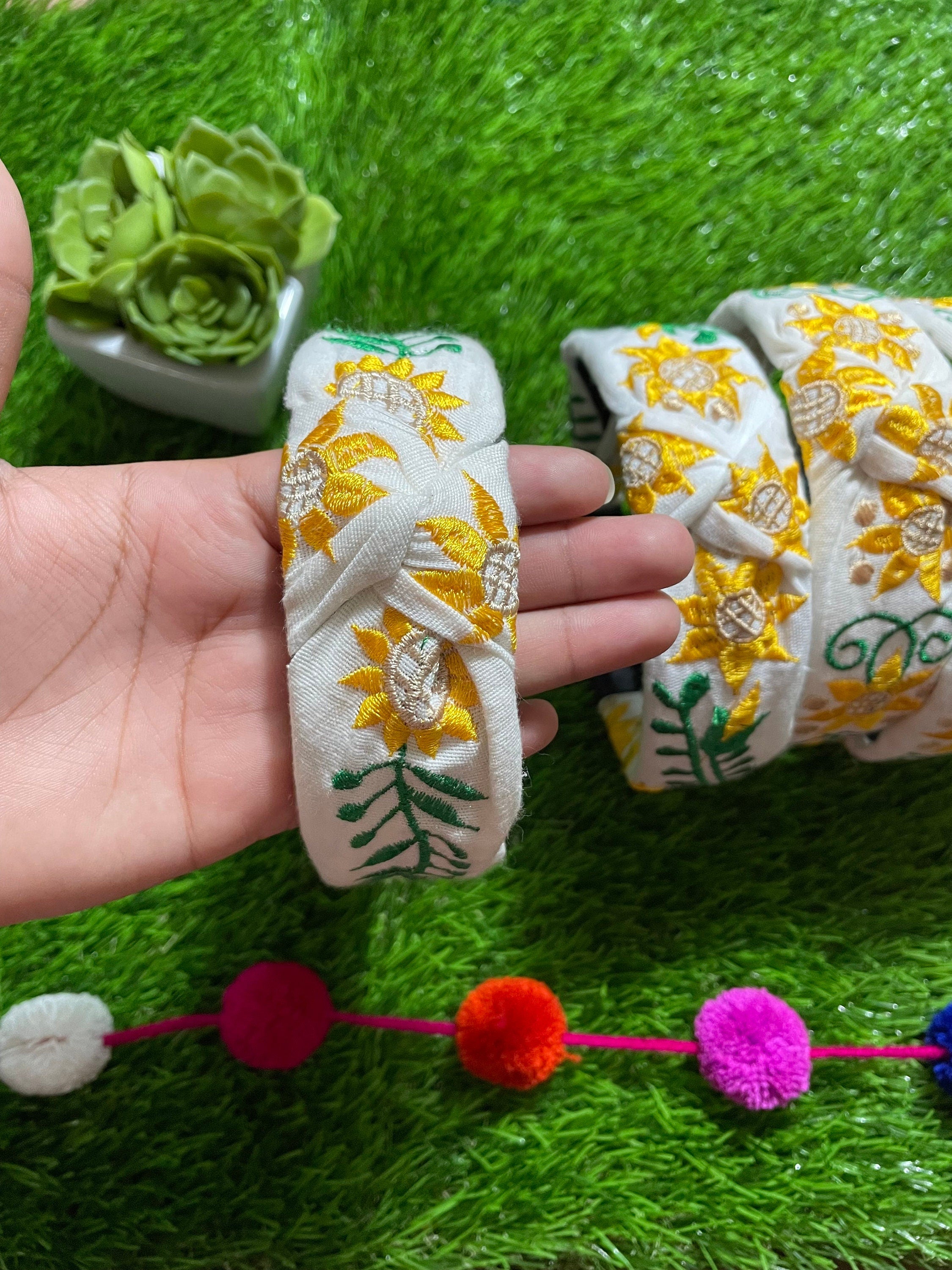 Image of Beautiful Embroidered Sunflower Floral Headbands - Handcrafted Headbands from Chiapas, Mexico - C