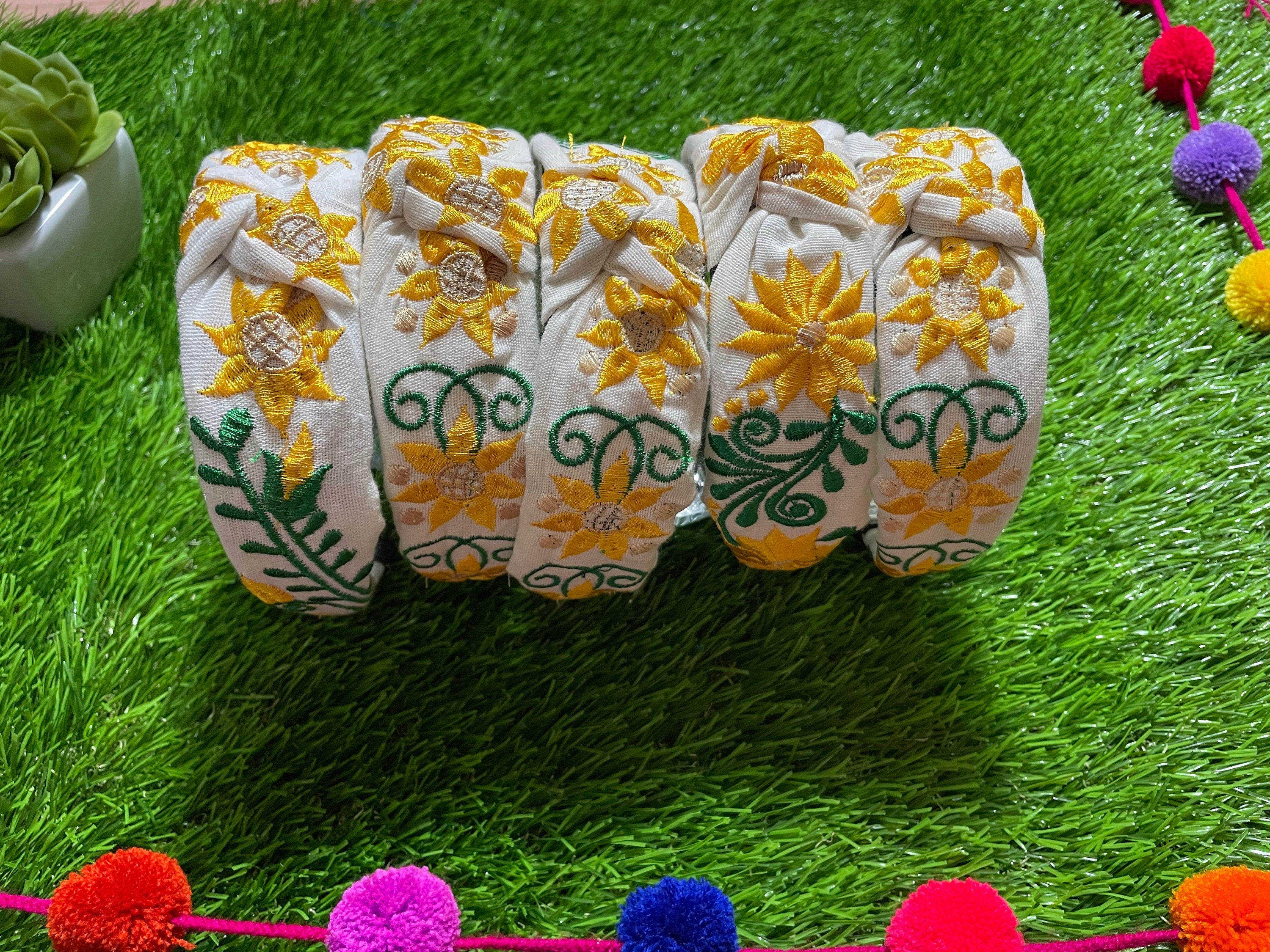 Image of Beautiful Embroidered Sunflower Floral Headbands - Handcrafted Headbands from Chiapas, Mexico - C
