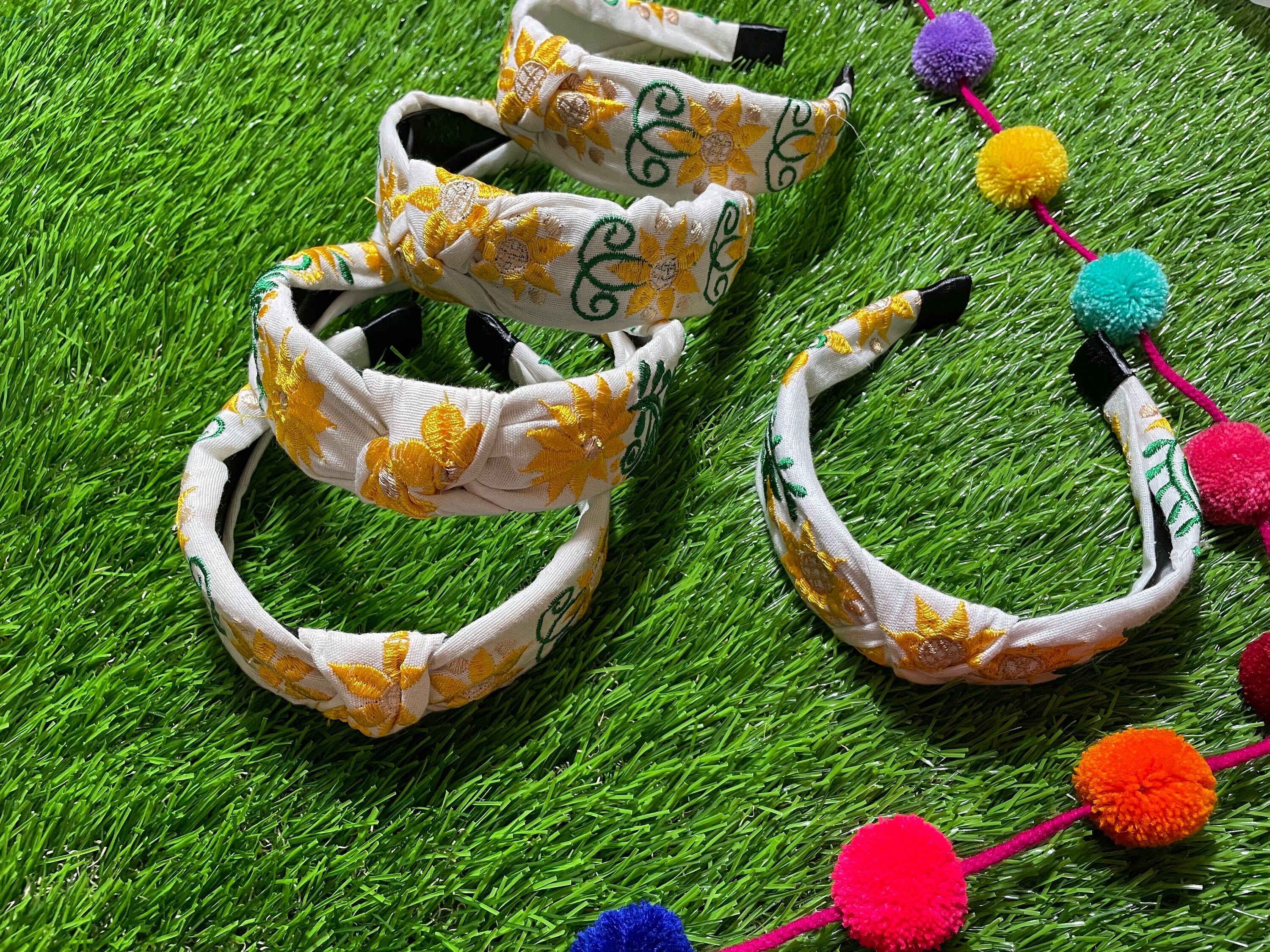 Image of Beautiful Embroidered Sunflower Floral Headbands - Handcrafted Headbands from Chiapas, Mexico - C