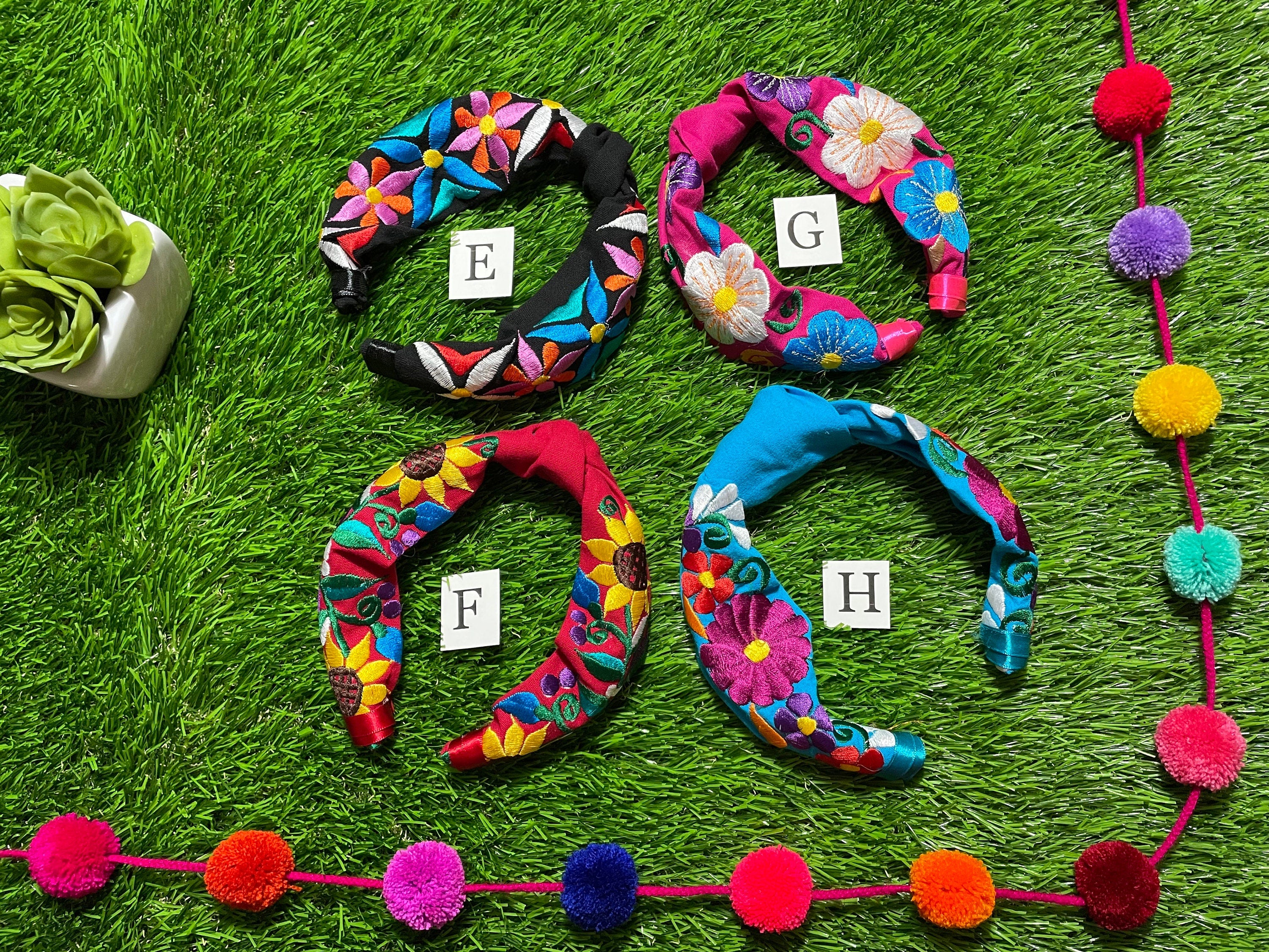 Image of Hand Embroidered Sunflower Headbands - Artisanal Headbands - Handcrafted Headbands - B