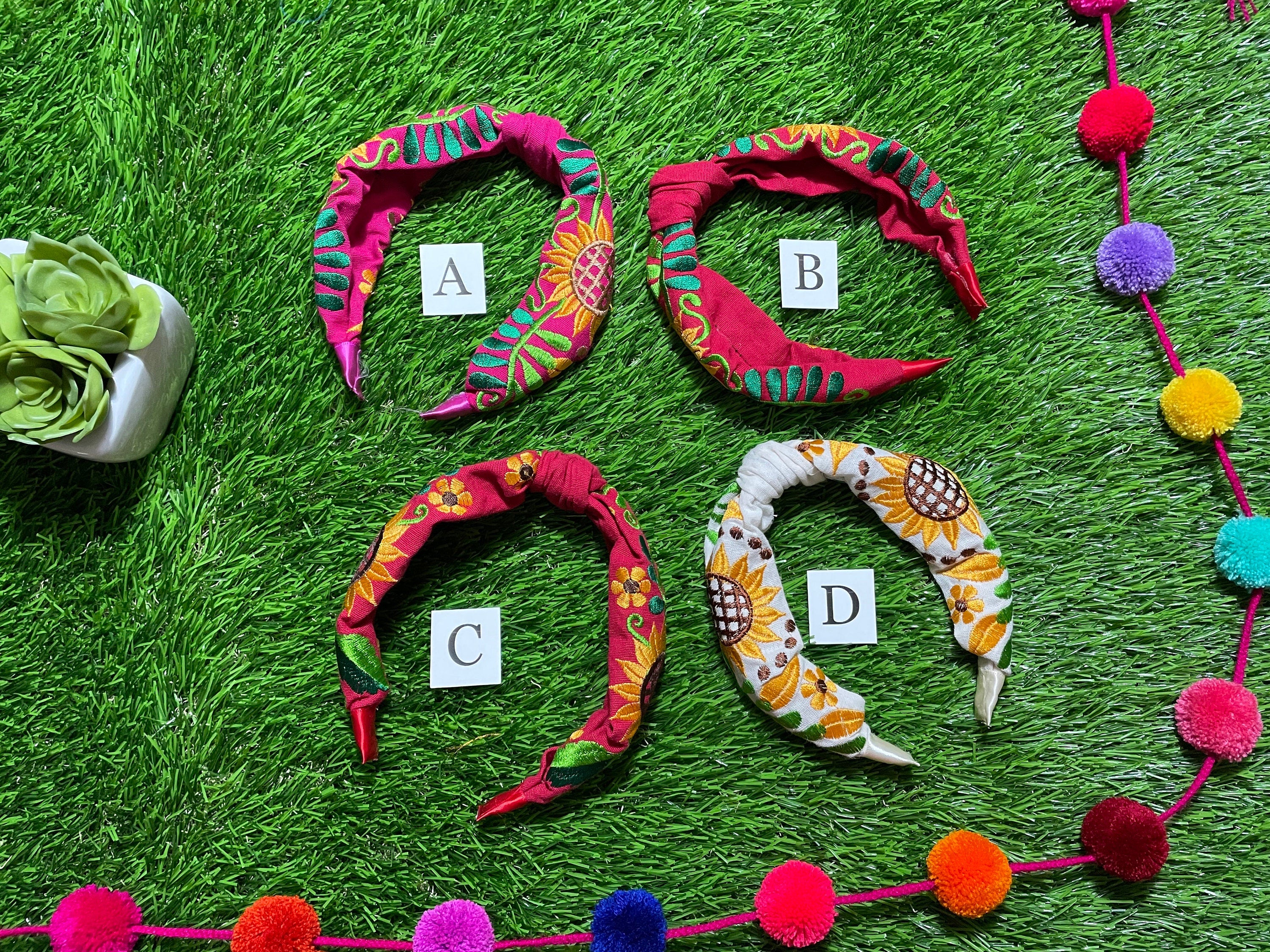 Image of Hand Embroidered Sunflower Headbands - Artisanal Headbands - Handcrafted Headbands - B