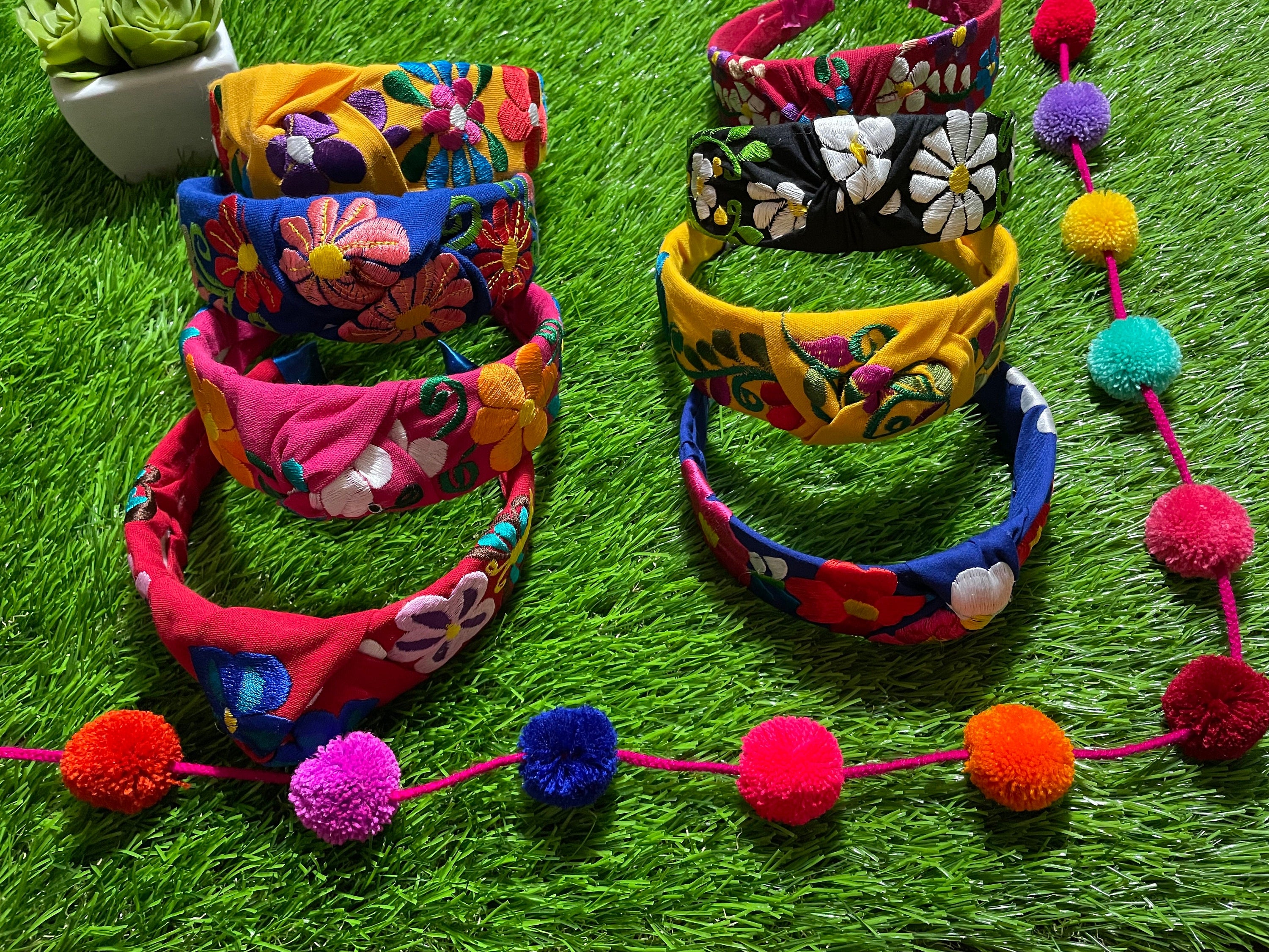 Hand Embroidered Floral Headbands - Artisanal Headbands - Handcrafted Headbands - A