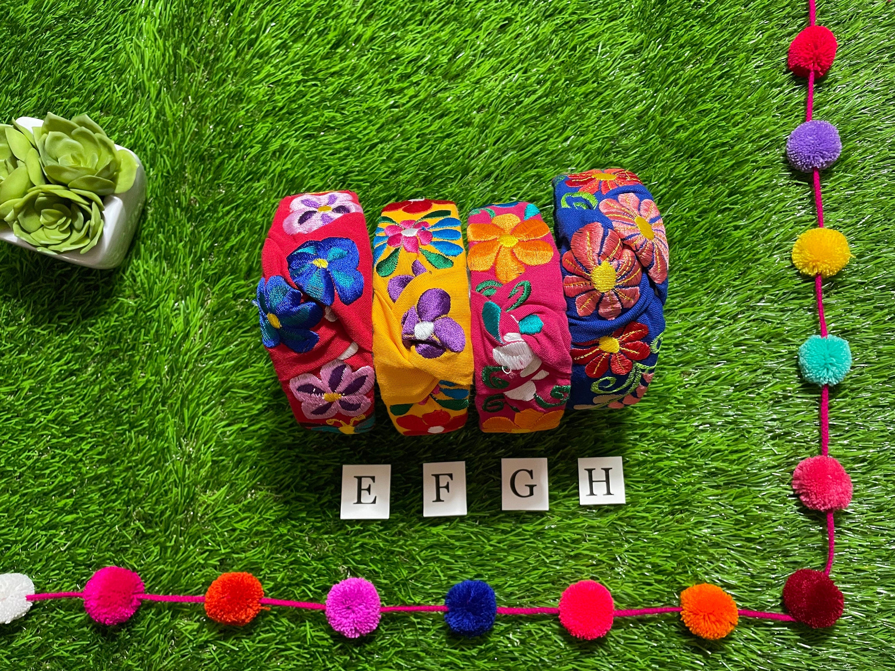 Image of Beautiful Handmade LARGE EMBROIDERY Mexican Headbands - Artisanal Embroidered Mexican Headband - D