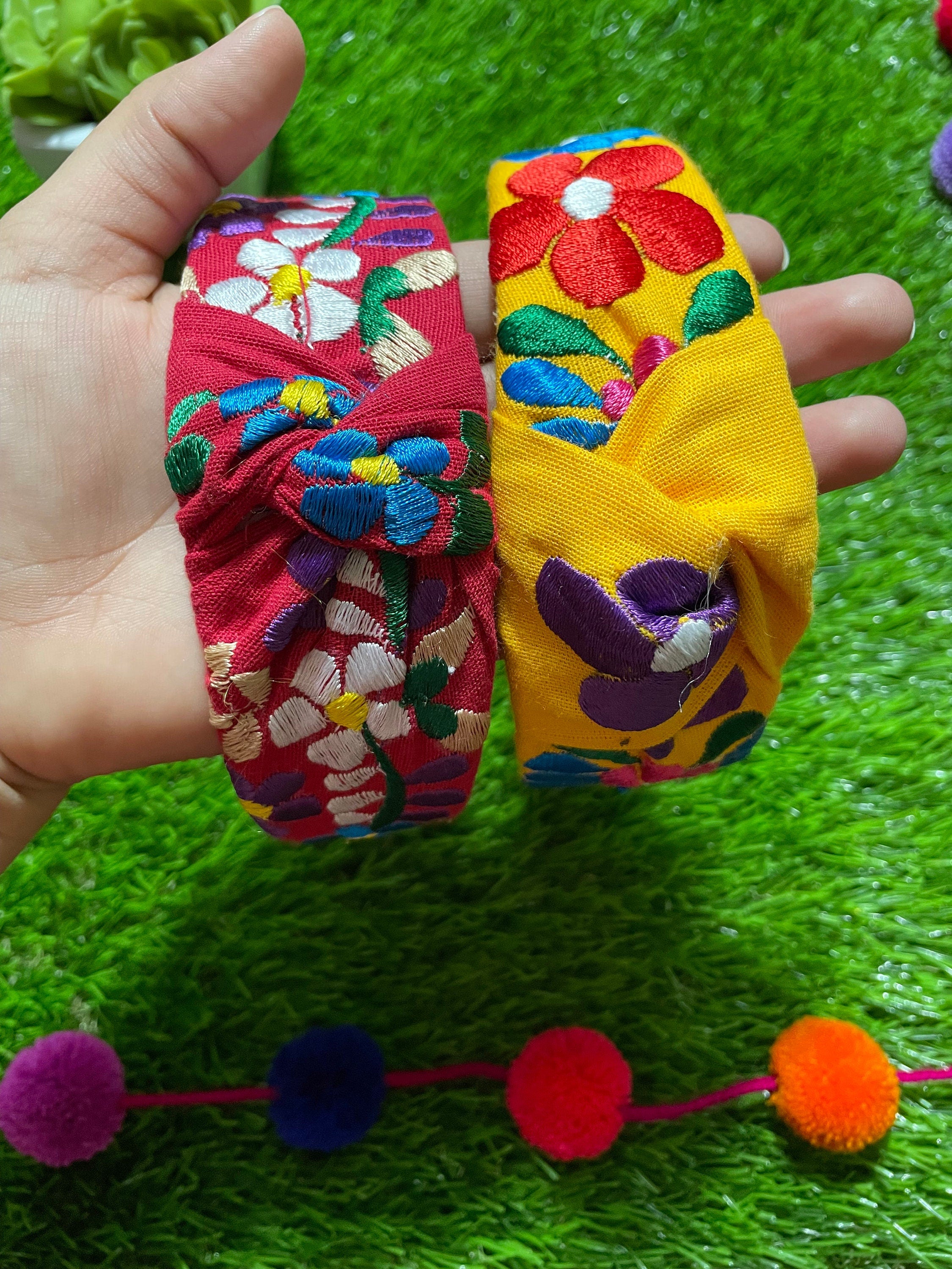 Image of Beautiful Handmade LARGE EMBROIDERY Mexican Headbands - Artisanal Embroidered Mexican Headband - D