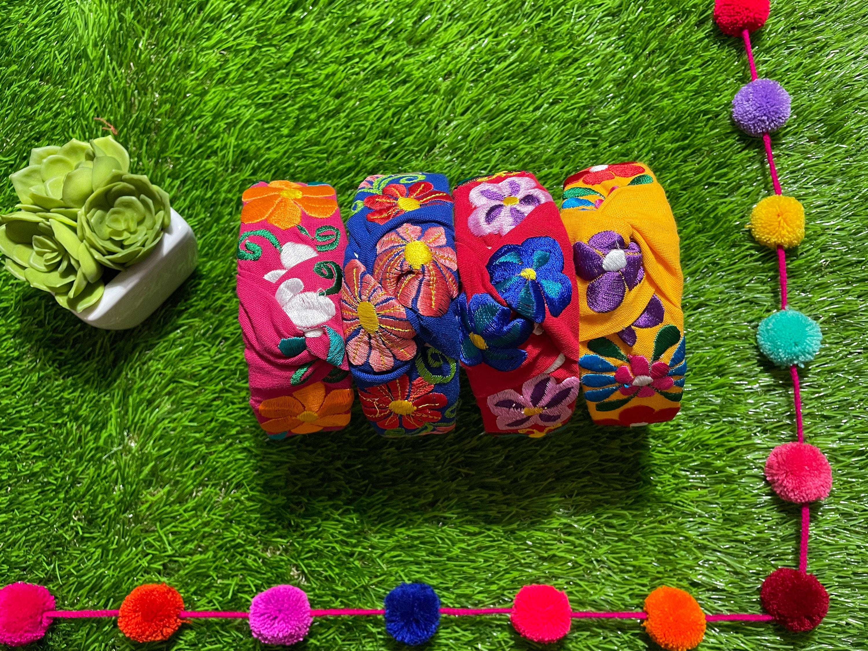 Image of Beautiful Handmade LARGE EMBROIDERY Mexican Headbands - Artisanal Embroidered Mexican Headband - D