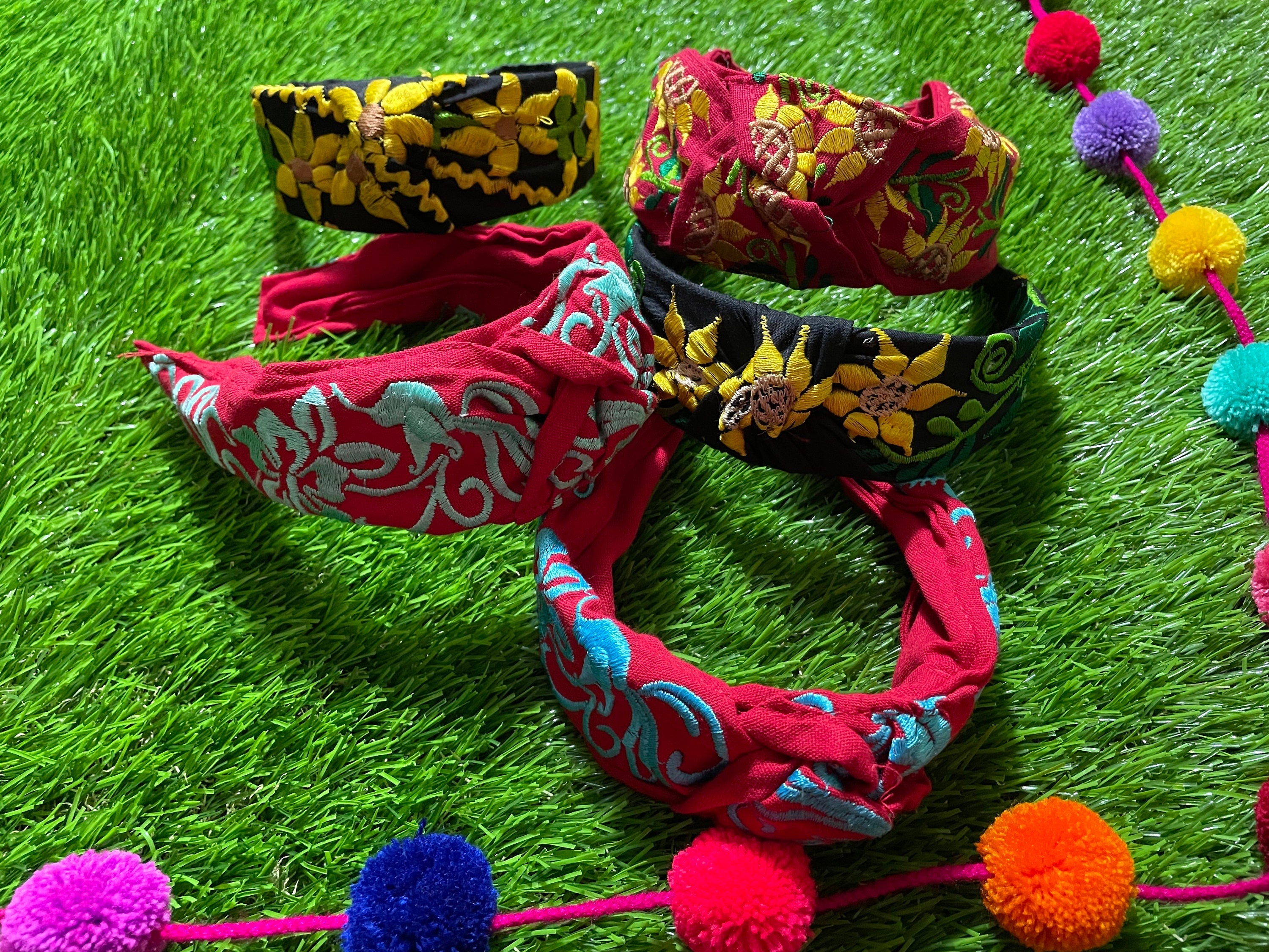 Image of Hand Embroidered Sunflower Headbands - Artisanal Headbands - Handcrafted Headbands