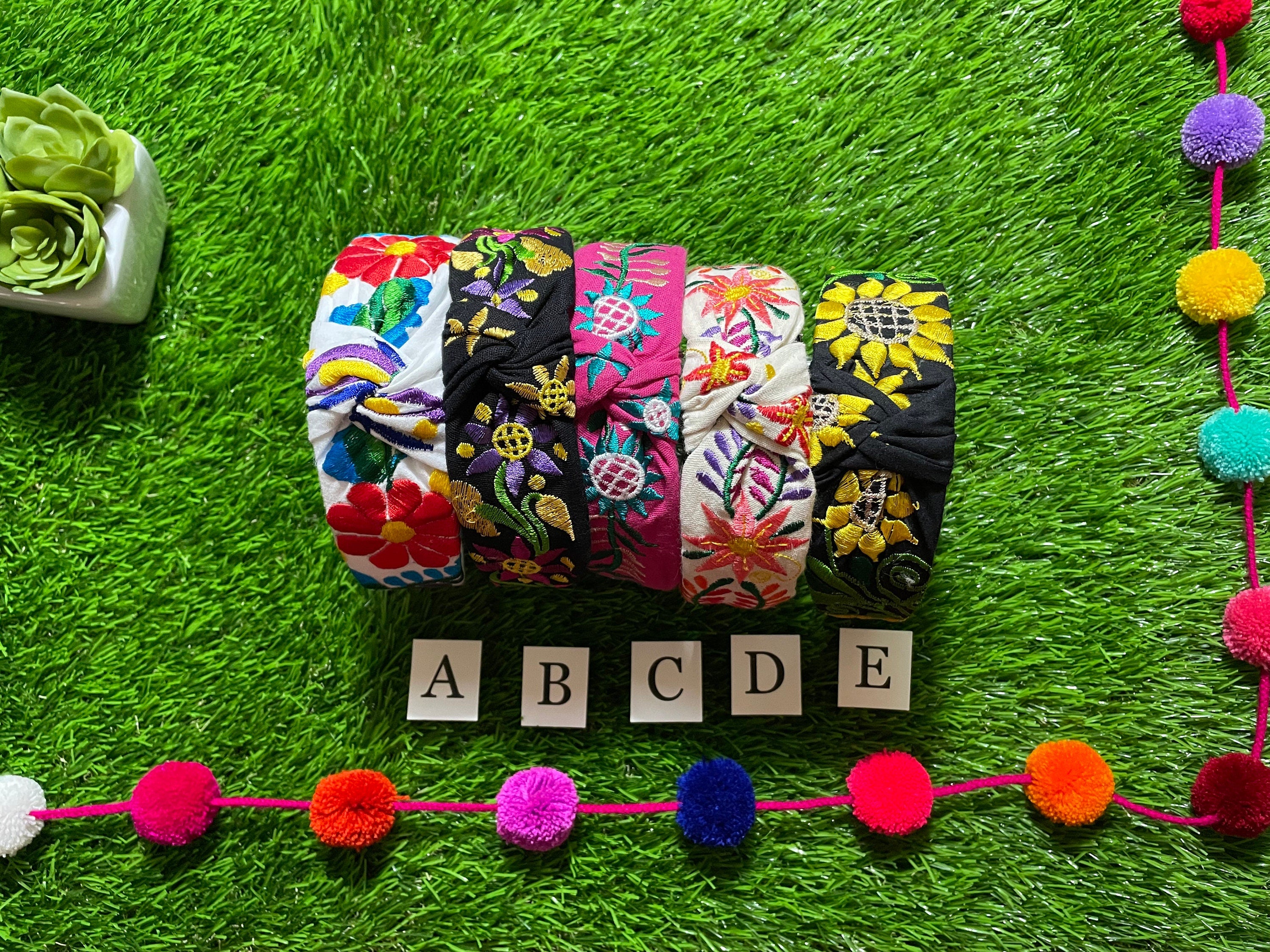 Image of Hand Embroidered Sunflower Headbands - Artisanal Headbands - Handcrafted Headbands