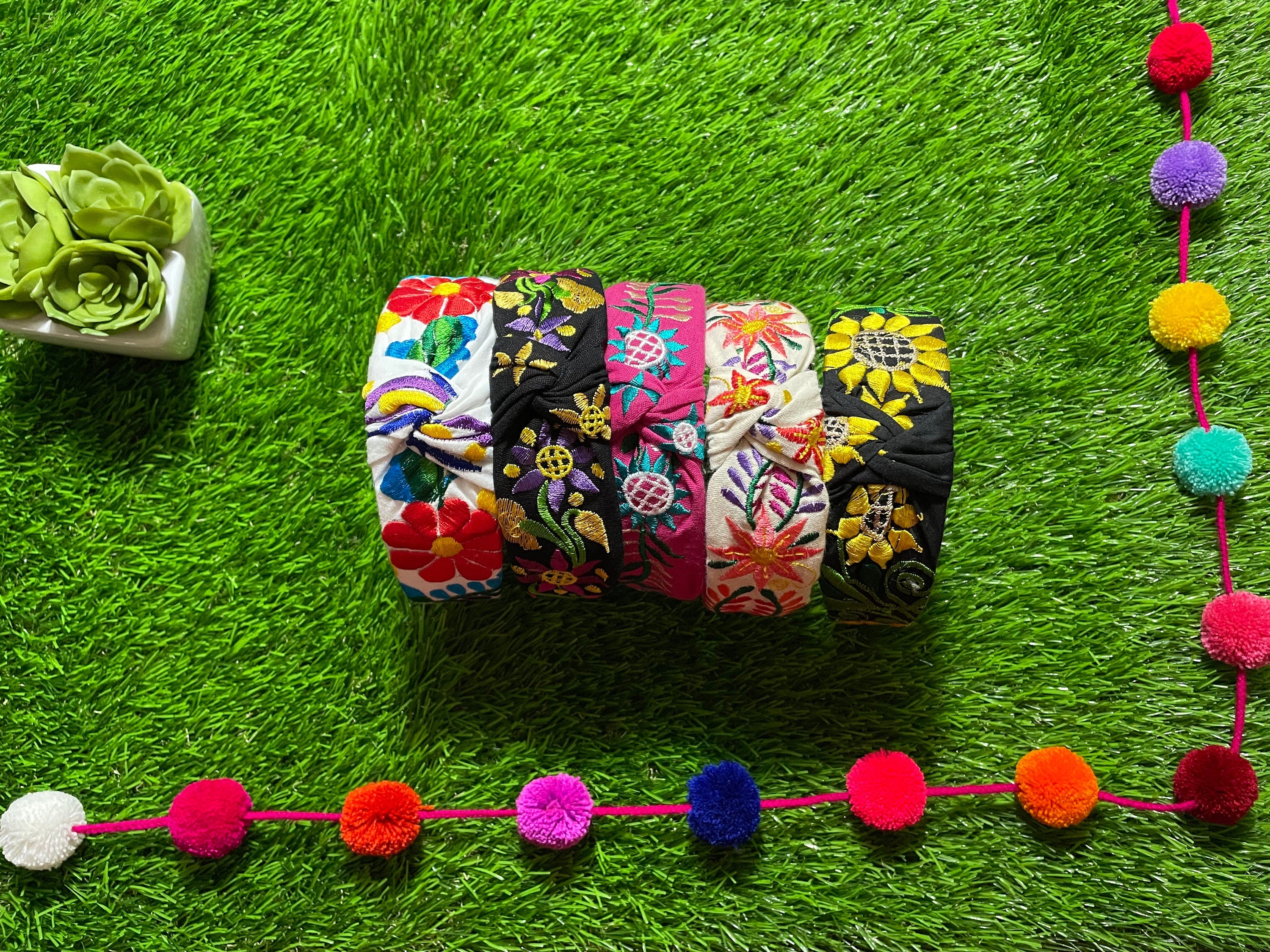 Image of Hand Embroidered Sunflower Headbands - Artisanal Headbands - Handcrafted Headbands