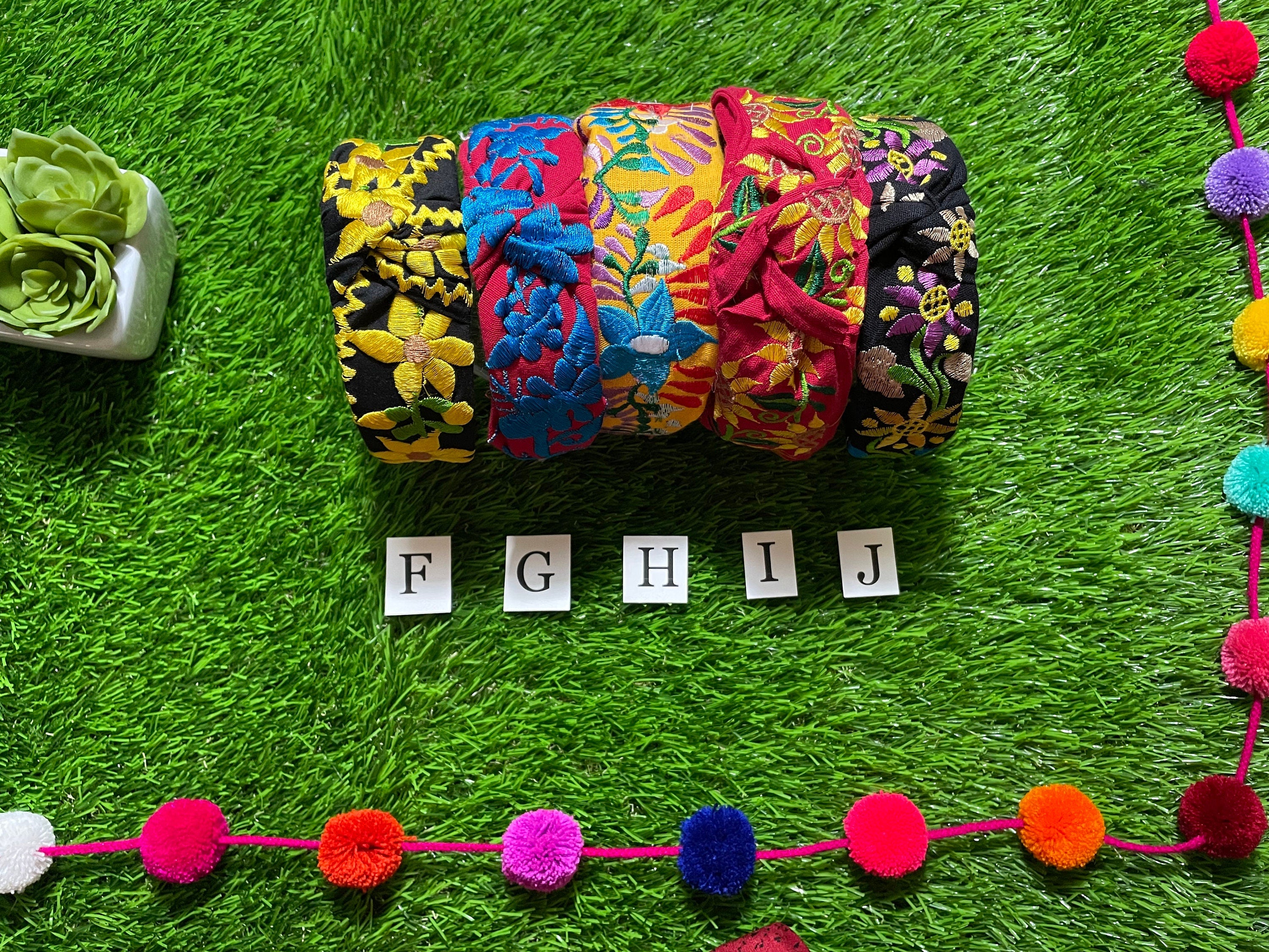 Image of Hand Embroidered Sunflower Headbands - Artisanal Headbands - Handcrafted Headbands