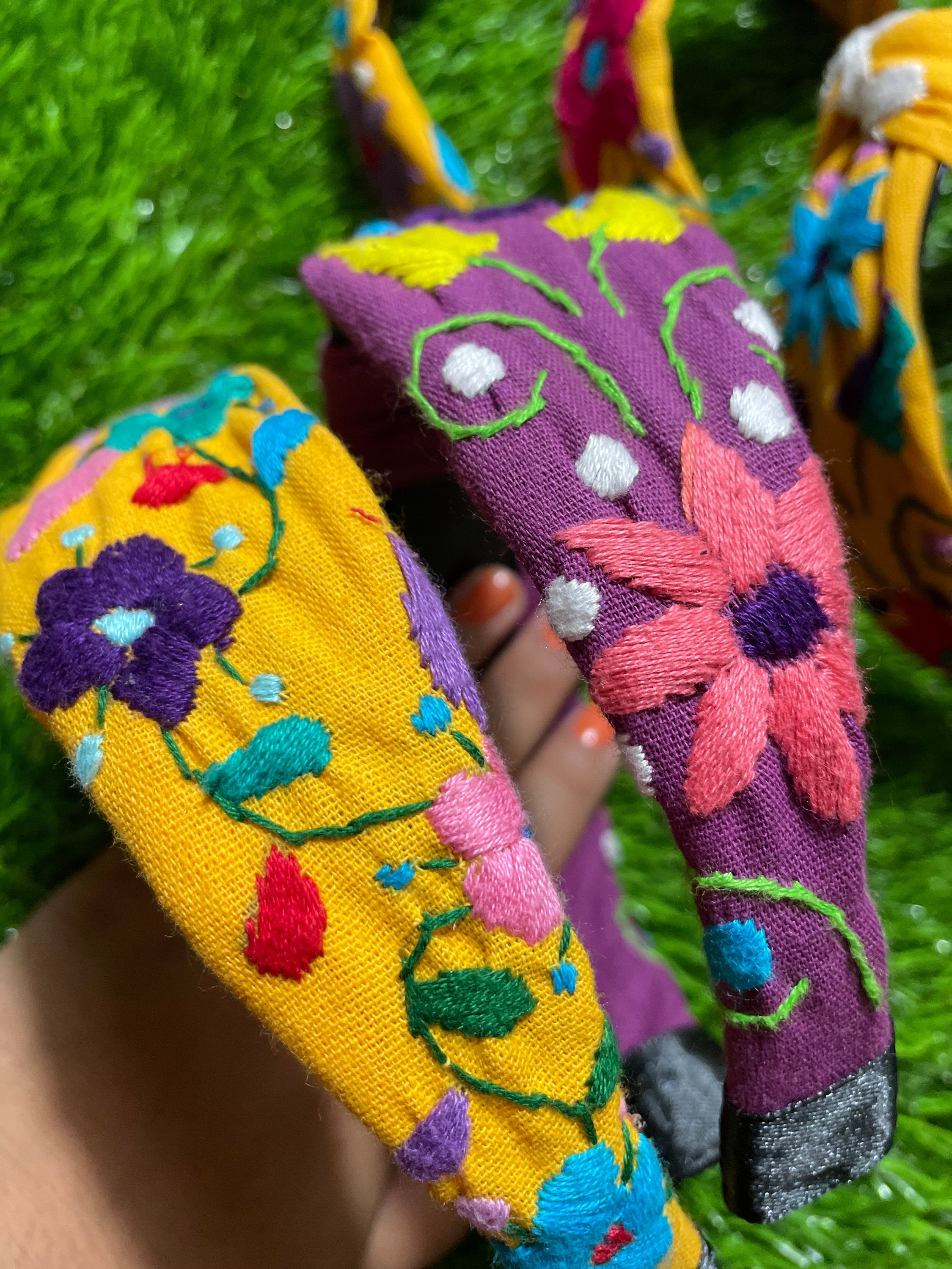 Hand Embroidered Sunflower Headbands - Artisanal Headbands - Handcrafted Headbands