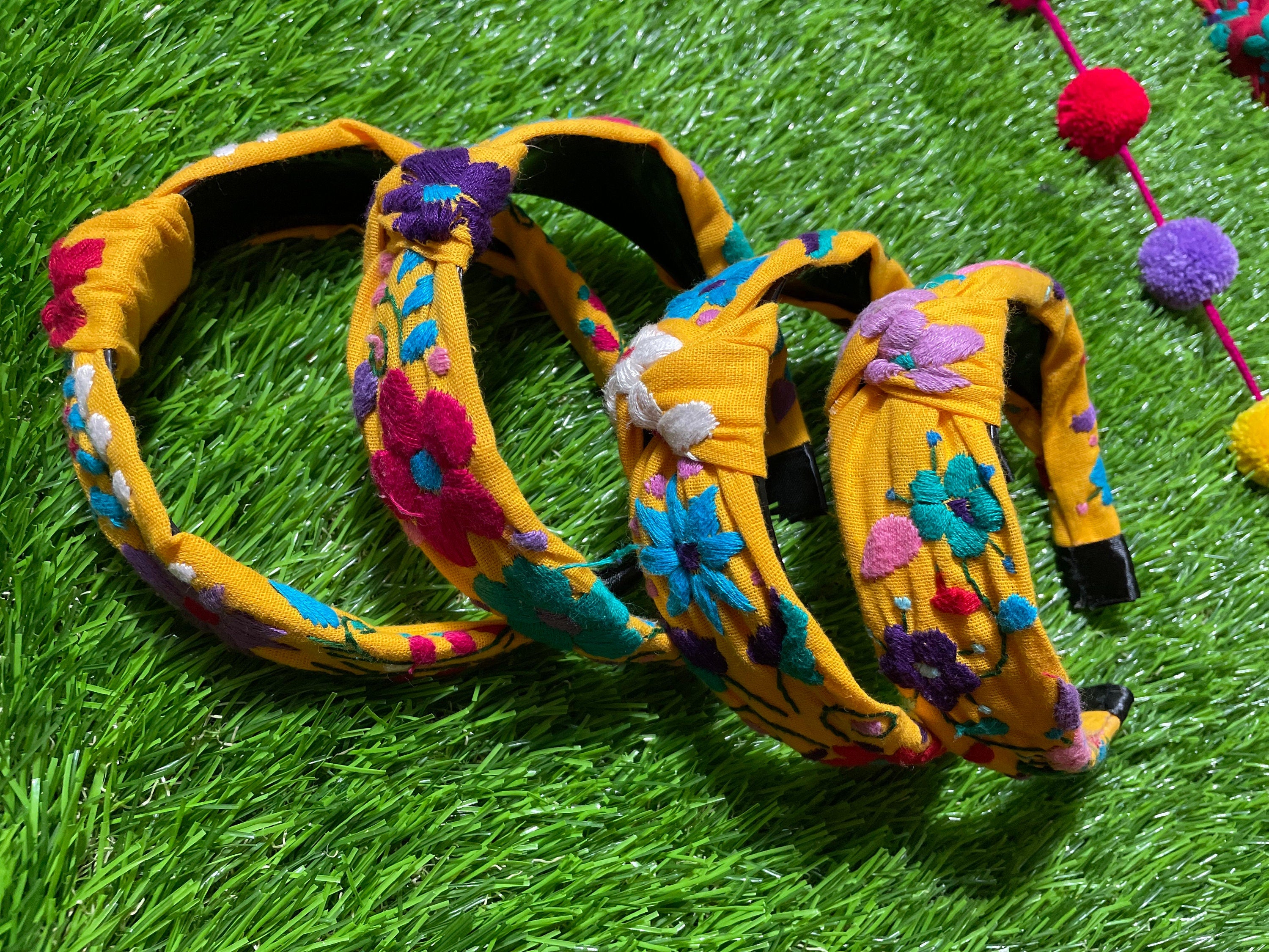 Image of Hand Embroidered Sunflower Headbands - Artisanal Headbands - Handcrafted Headbands