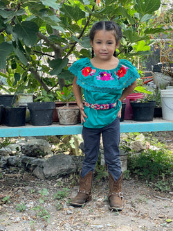 Image of Authentic Girls Puebla Blouse - Kids Mexican Blouse - Artisanal Blouse