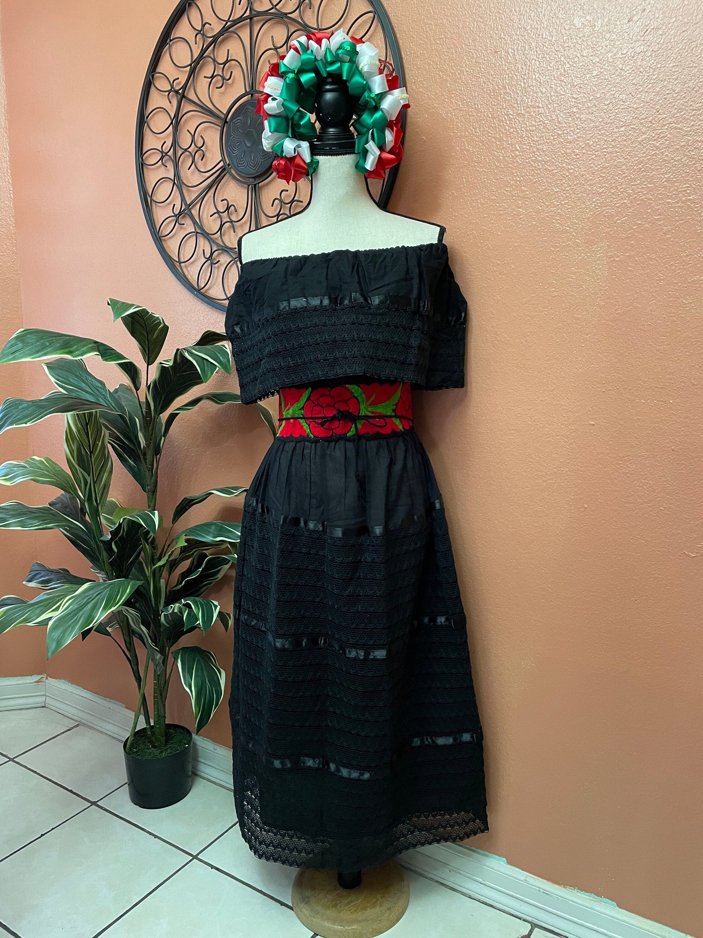 Image of Beautiful Handmade Black Mexican Dress - Halloween Dress
