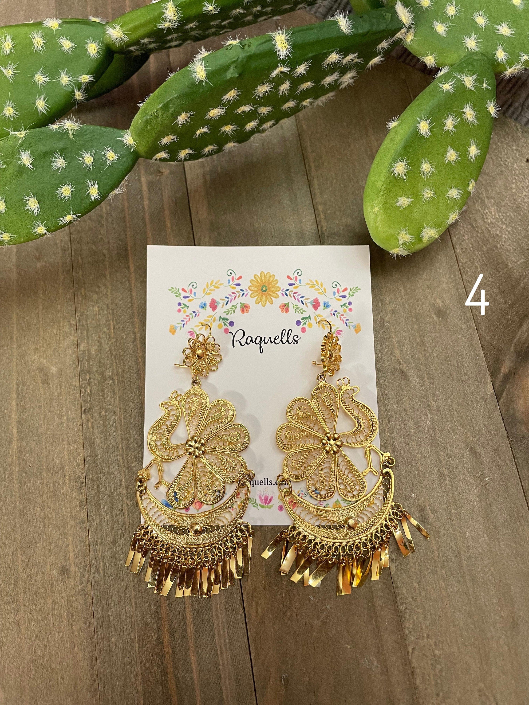 Image of Gorgeous & Elegant Mexican Artisanal Gold Plated Filigree Earrings - Beautifully made by our Oaxaca Artisan Partners