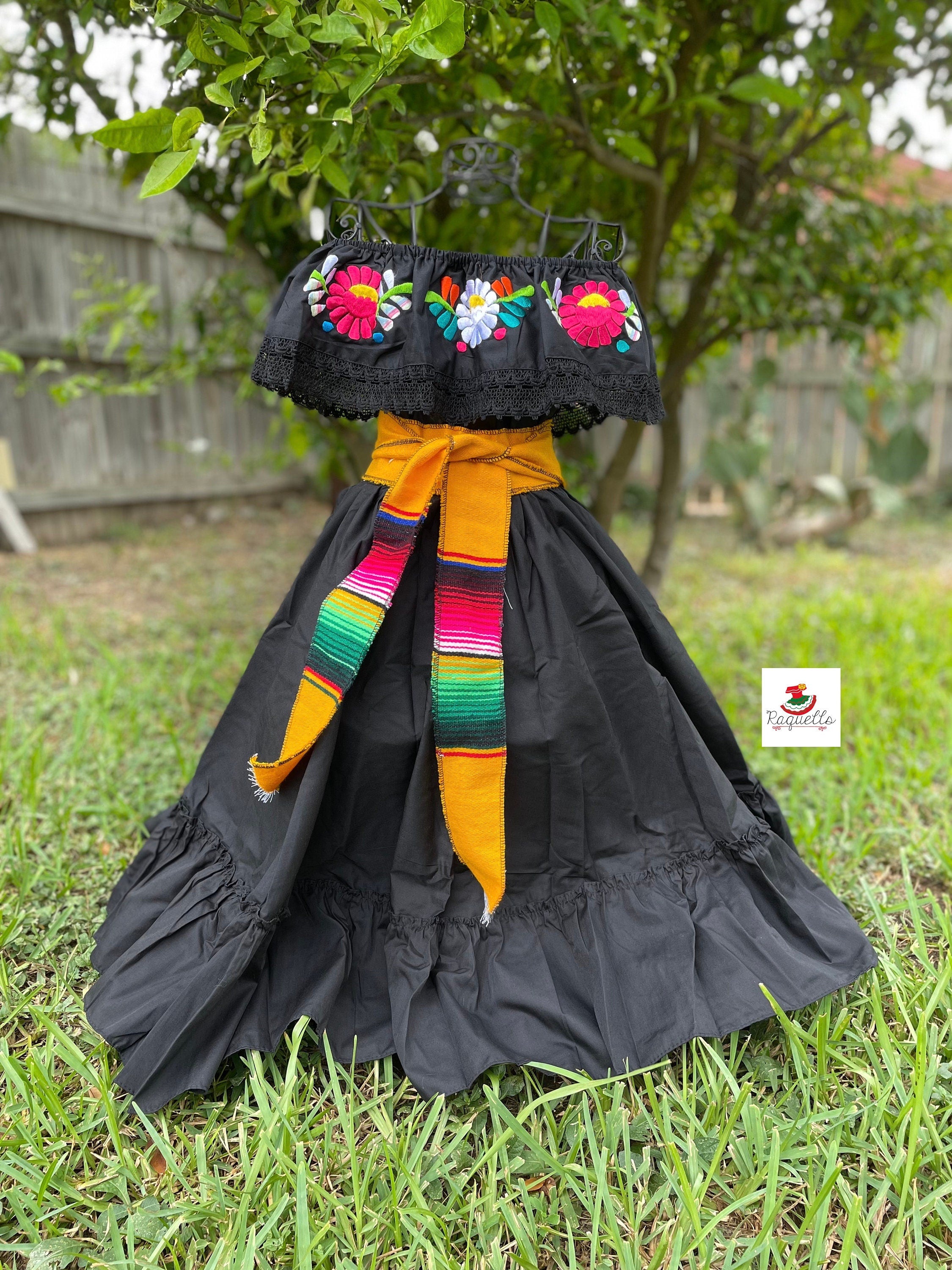 Beautiful Mexican Embroidered Blouse and Skirt Set -Traditional Girls Set - Handmade Authentic Clothing