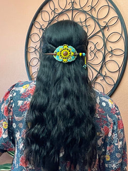 Image of Gorgeous Hand Beaded Hair Stick Barrette - Handmade Barrette - Artisanal Hair Accessory