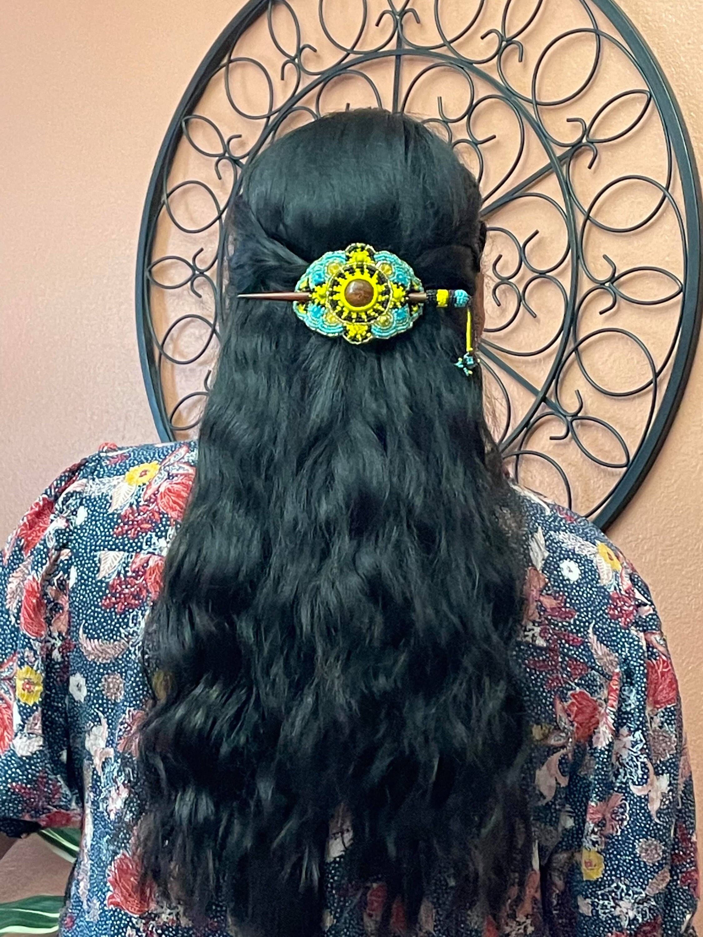 Image of Hand Beaded Hair Stick Barrette: Artisanal Hair Accessory