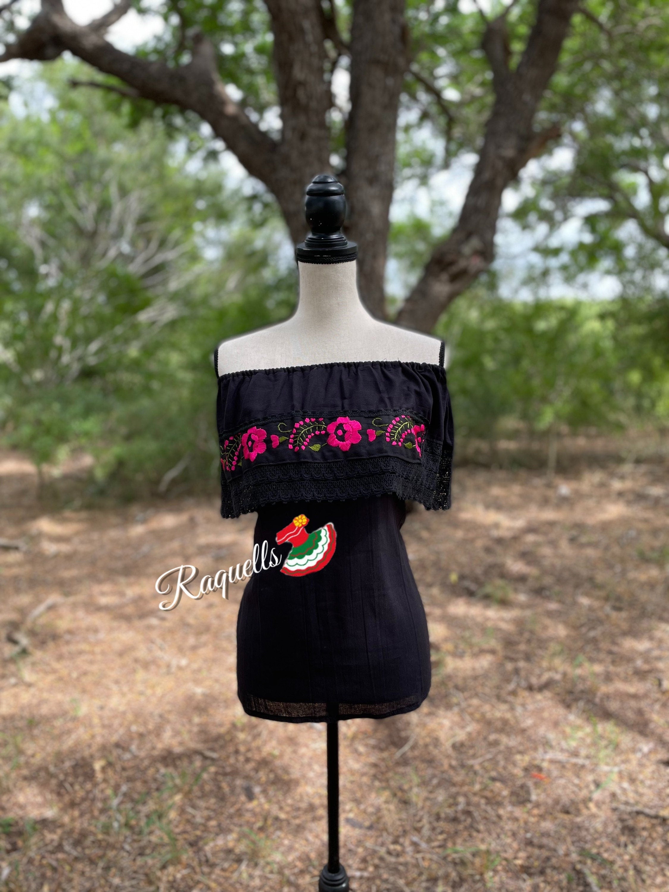 Image of Loose Fit Mexican Embroidered Blouse - Handmade Artisanal Blouse - Floral Embroidery- Size S/M