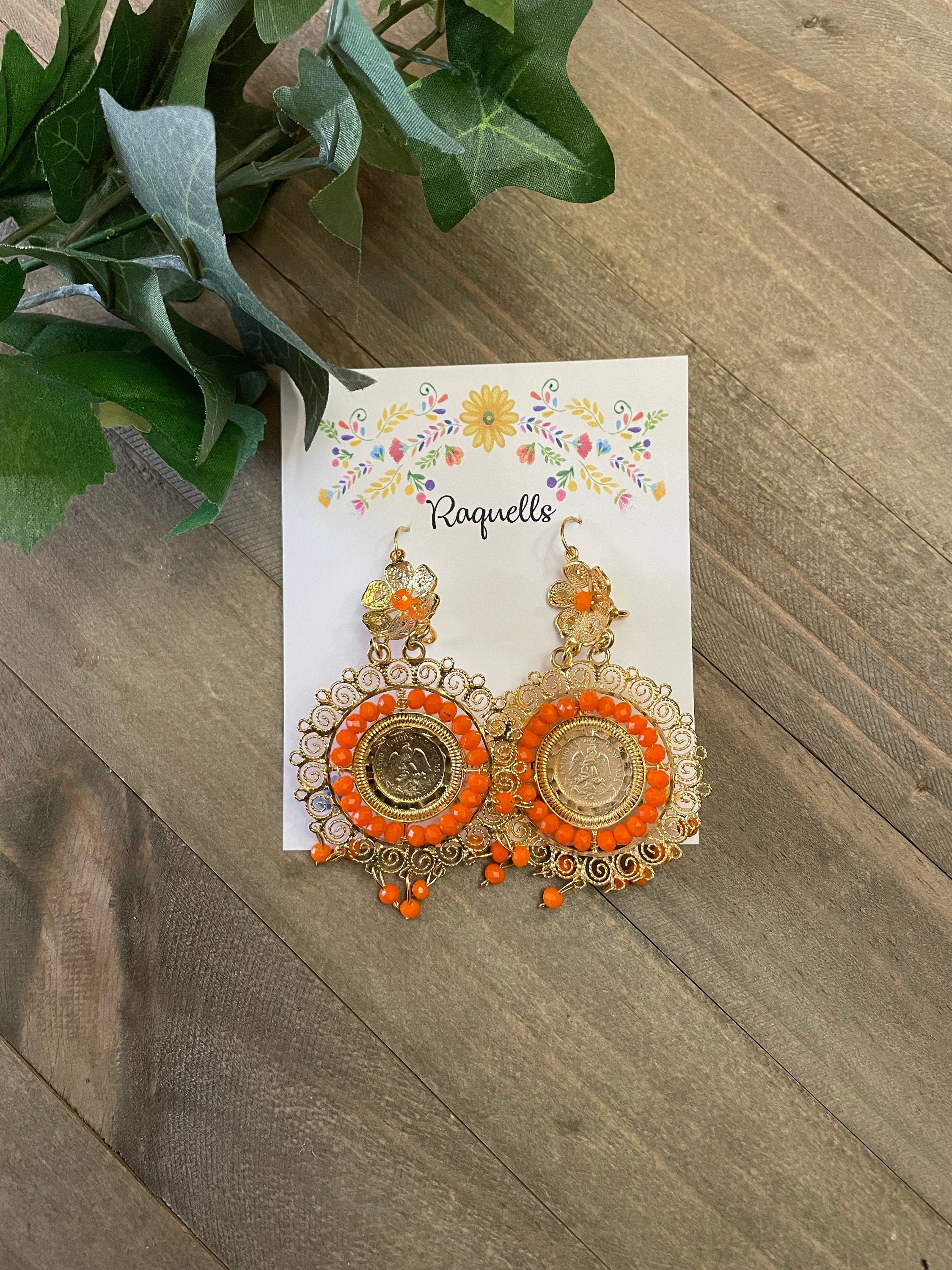 Image of Gorgeous and Elegant Mexican Artisanal Gold Plated Filigree Earrings - Beautiful Folkloric Earrings made by our Oaxaca Artisan Partners