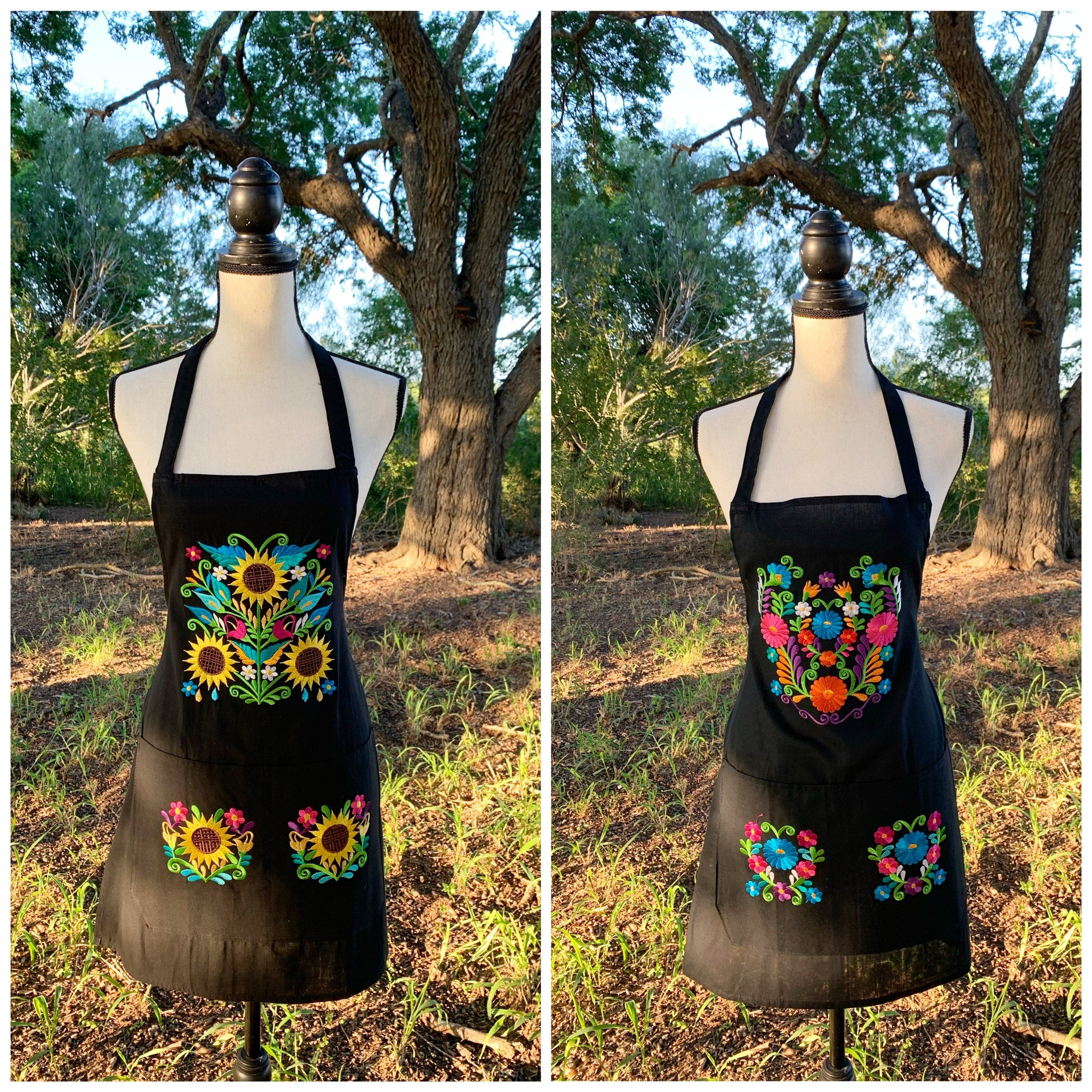 Image of Stunning Handcrafted Floral Design Embroidered Cooking Apron | Unique Kitchen Accessories