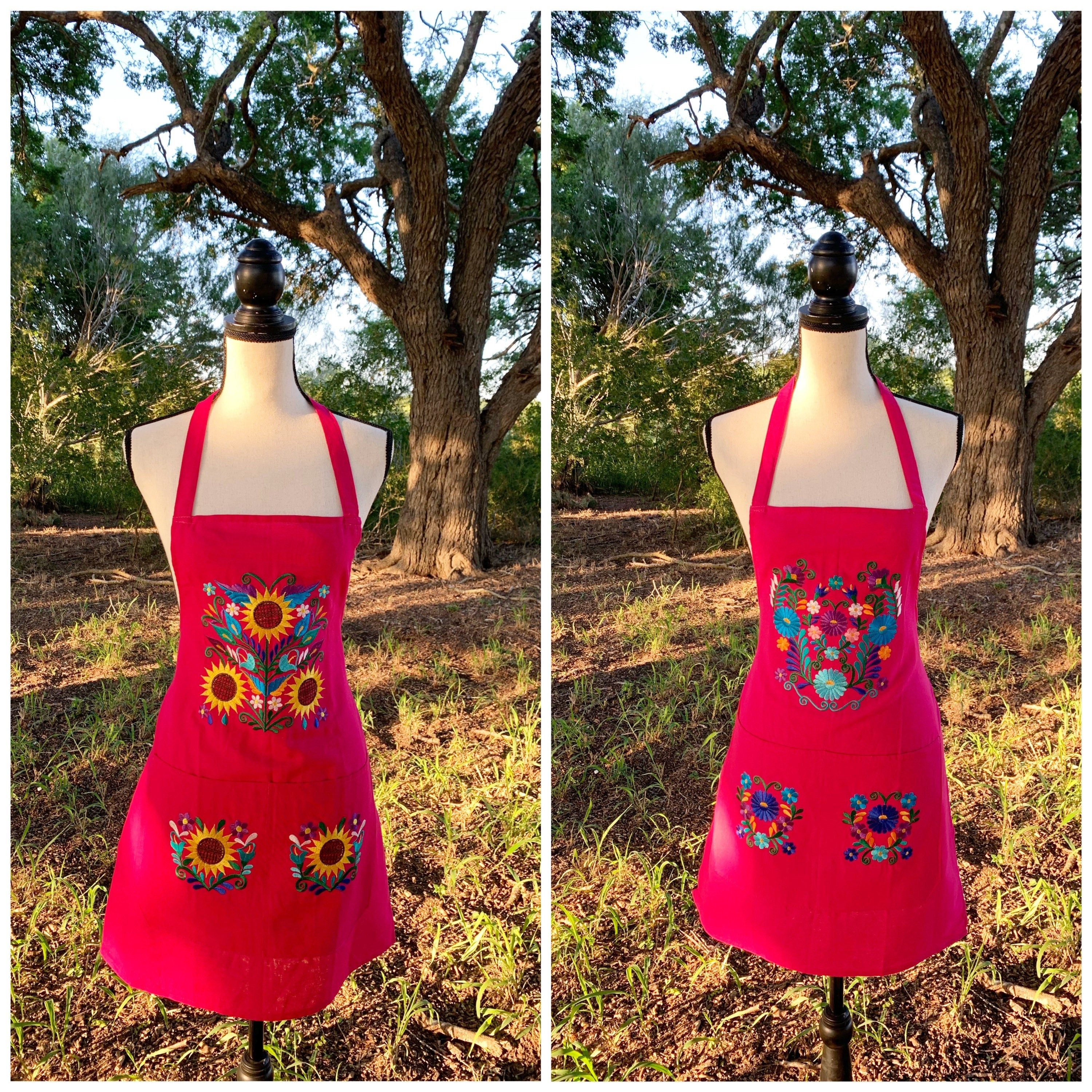 Stunning Handcrafted Floral Design Embroidered Cooking Apron | Unique Kitchen Accessories