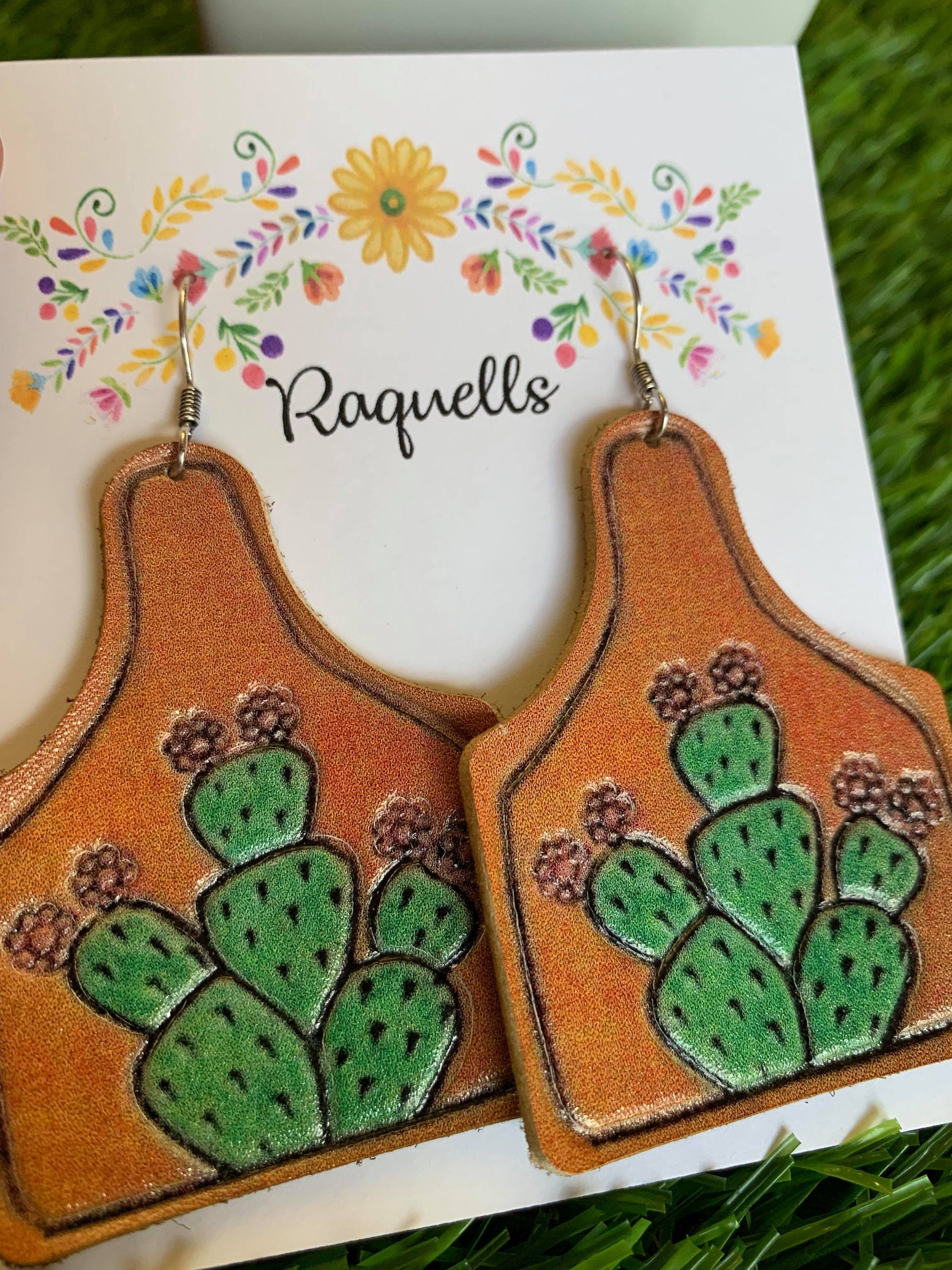 Image of Beautiful Leather Painted Earrings - Handmade Leather Earrings