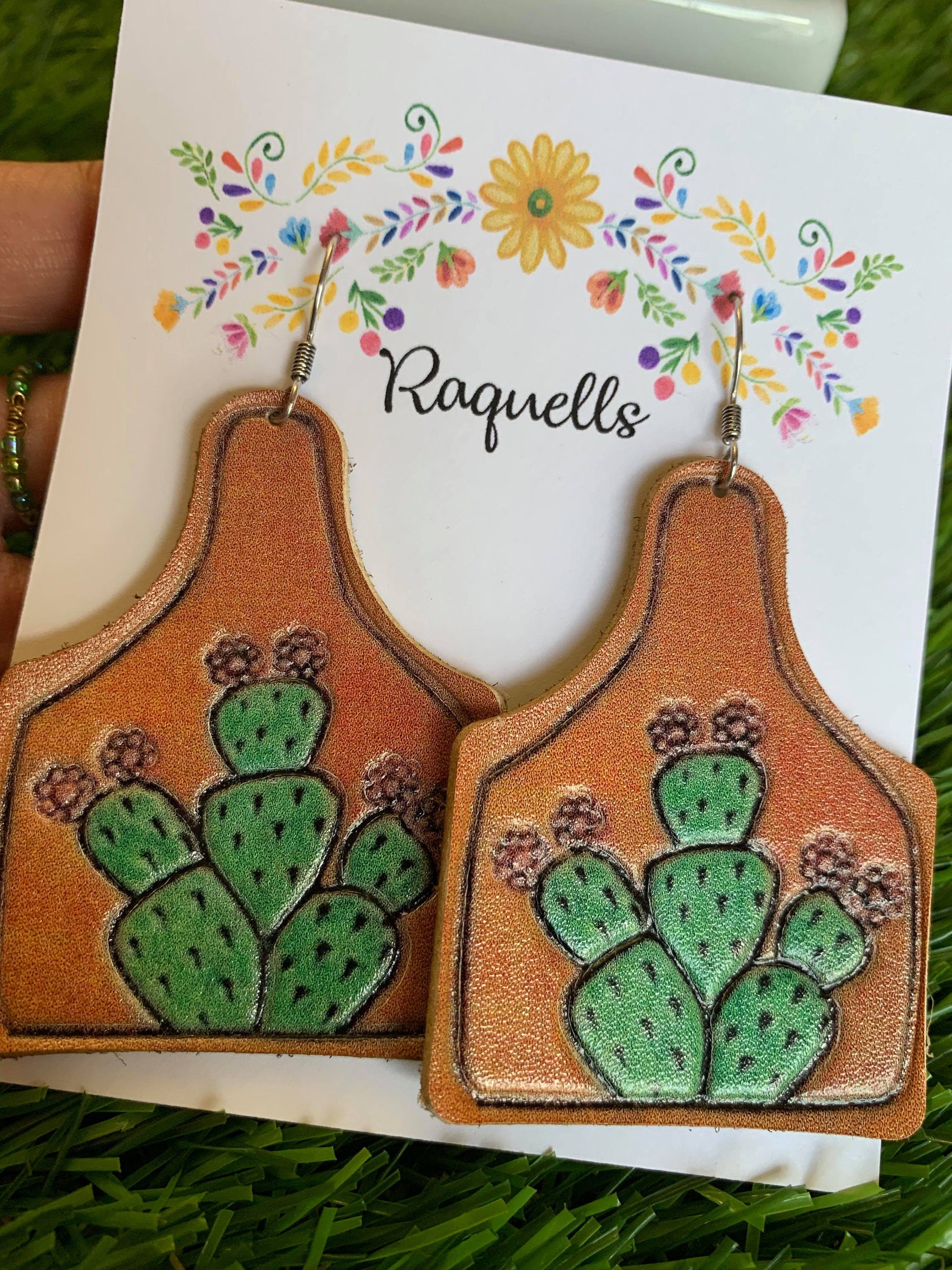 Image of Beautiful Leather Painted Earrings - Handmade Leather Earrings