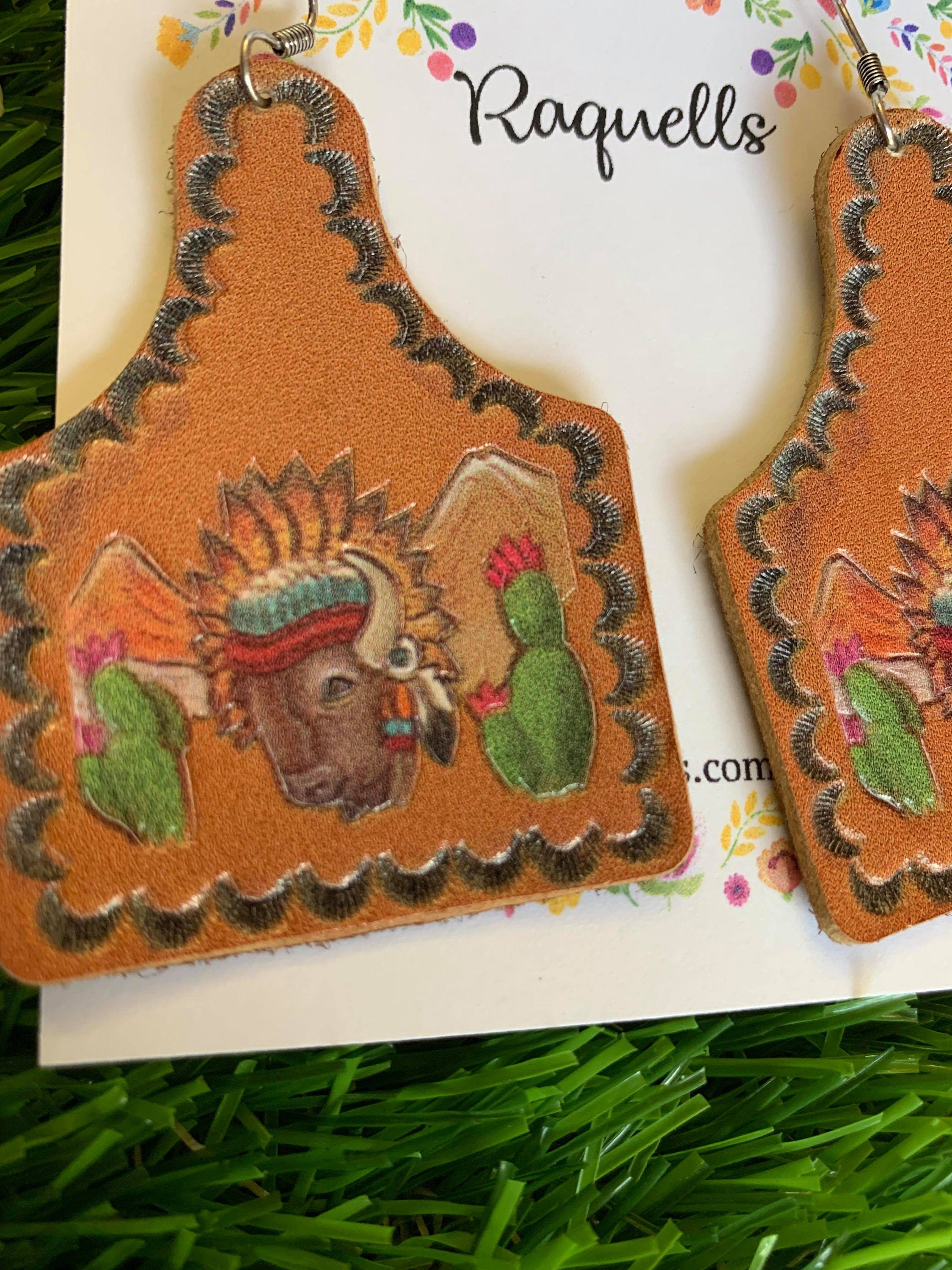 Image of Beautiful Leather Painted Earrings - Handmade Leather Earrings