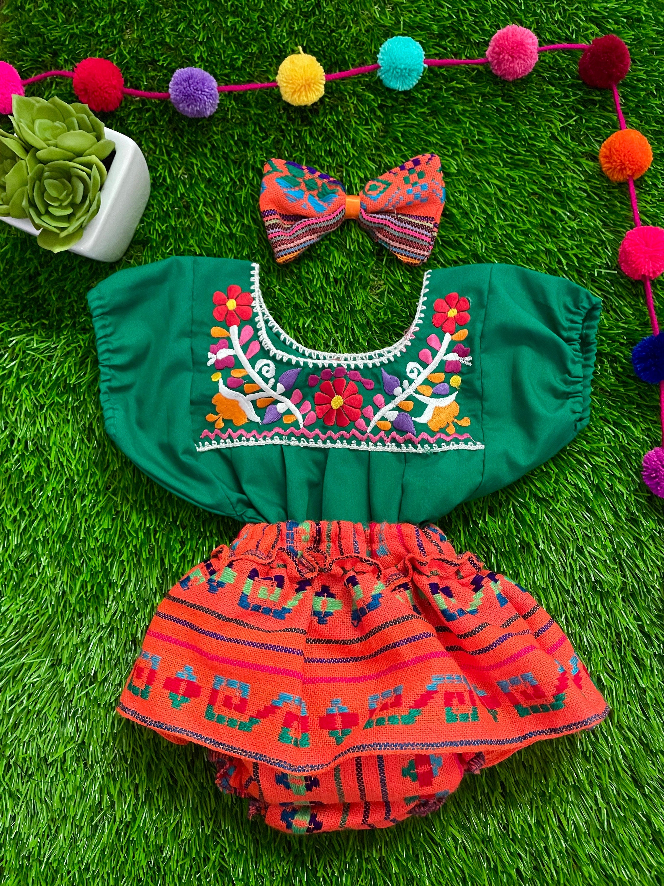 Image of 0-3 Months Baby Sarape Bloomers, 3 piece Outfit w/Hairbow, blouse is included