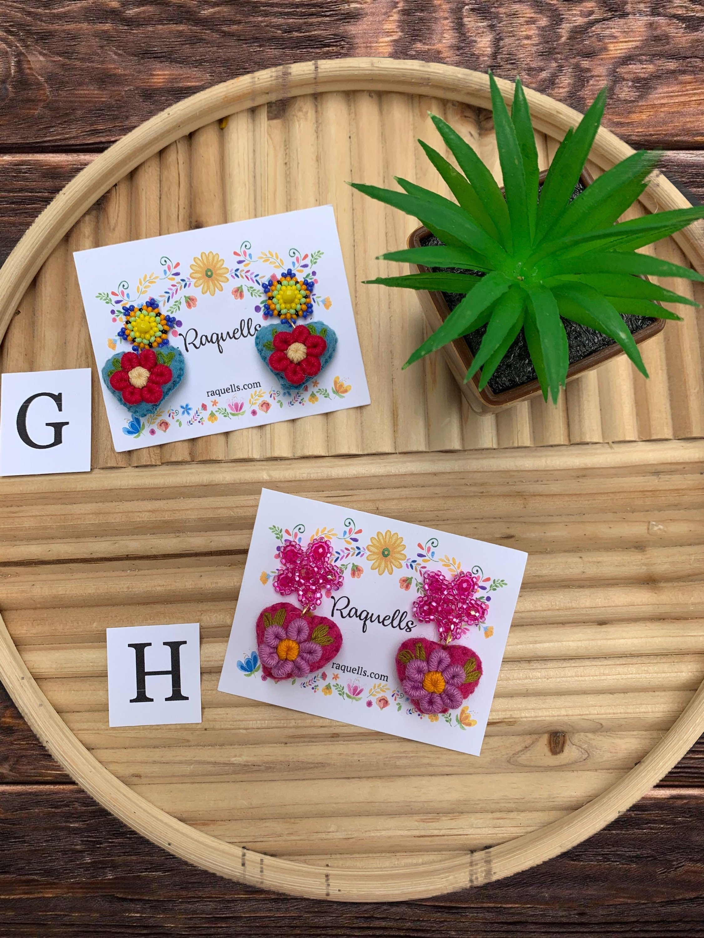 Image of Beautiful Handmade Heart Earrings - Artisan Made - Felt Earrings