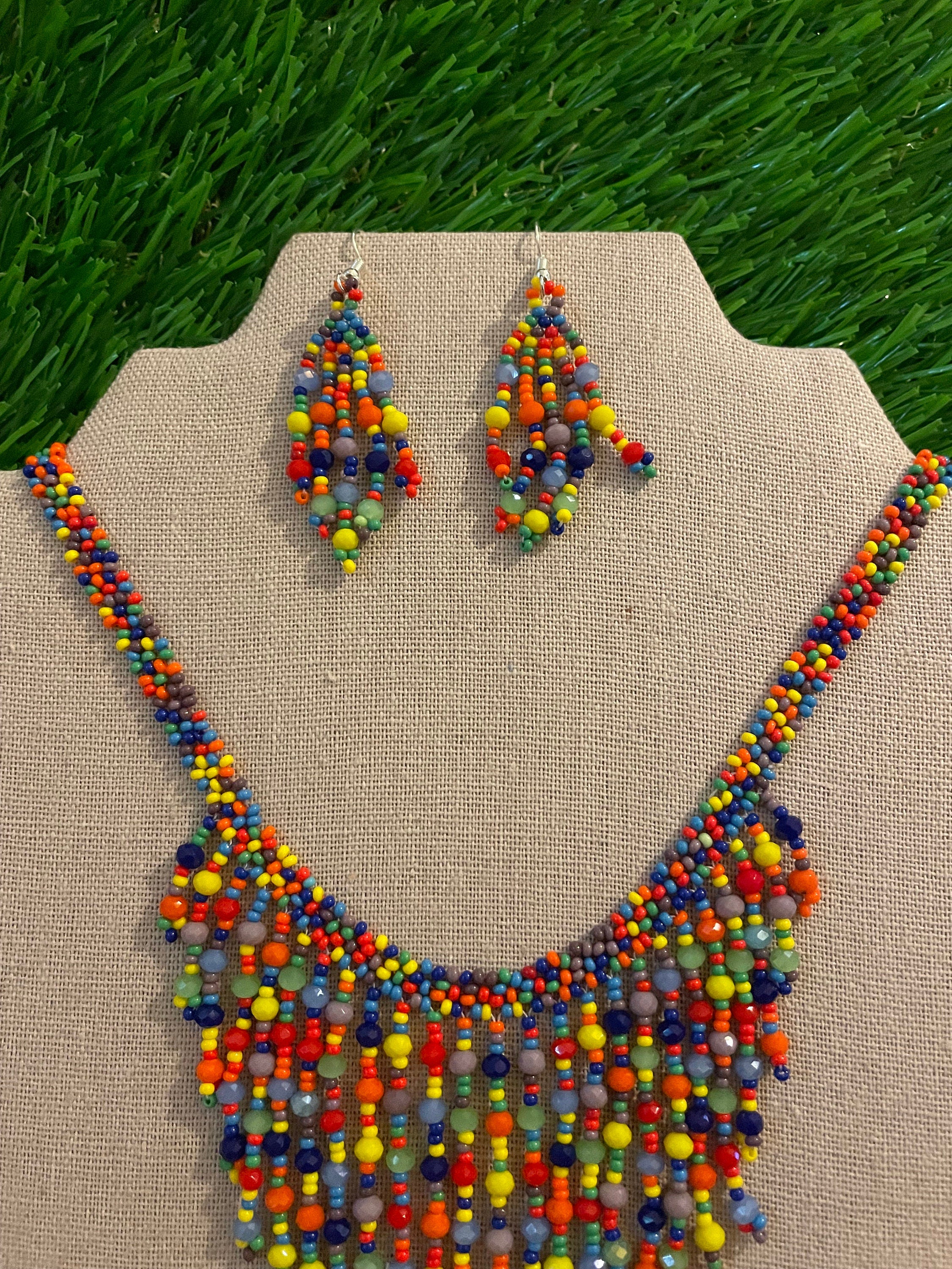 Image of Beautiful Artisanal Mexican Beaded Jewelry Set - 3 Piece Set - Made by our Chiapas Artisan Partners