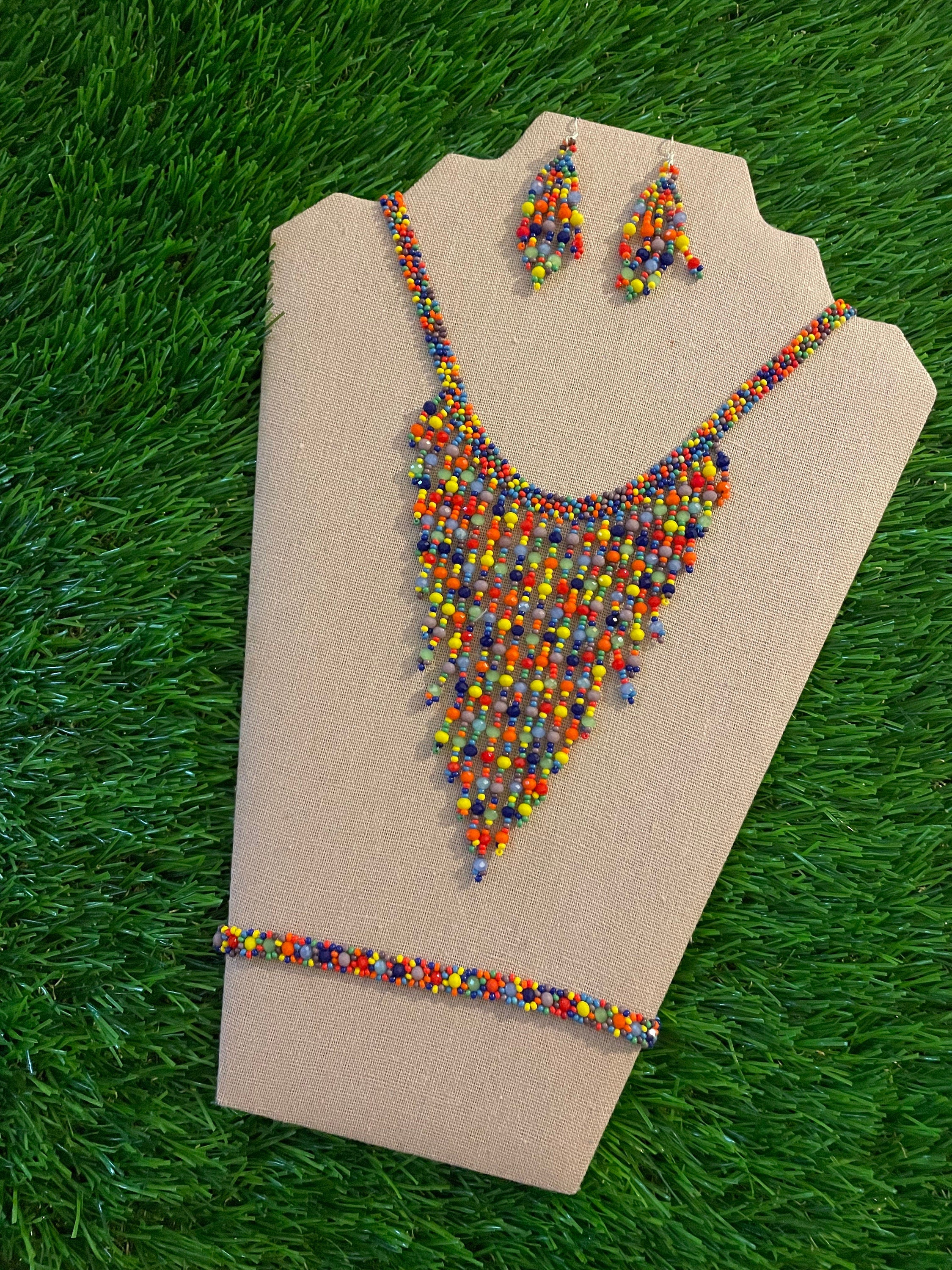 Image of Beautiful Artisanal Mexican Beaded Jewelry Set - 3 Piece Set - Made by our Chiapas Artisan Partners
