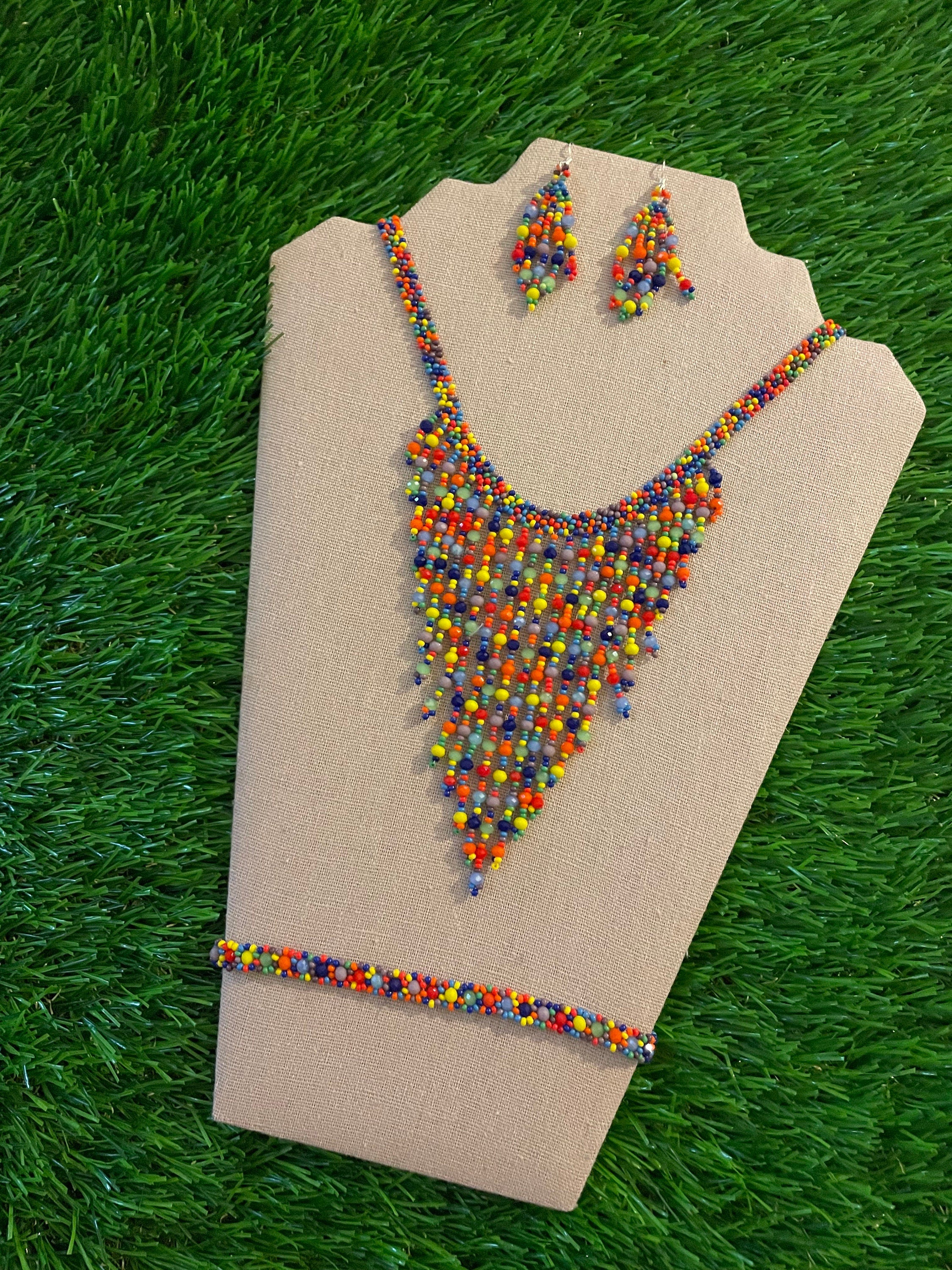 Image of Beautiful Artisanal Mexican Beaded Jewelry Set - 3 Piece Set - Made by our Chiapas Artisan Partners