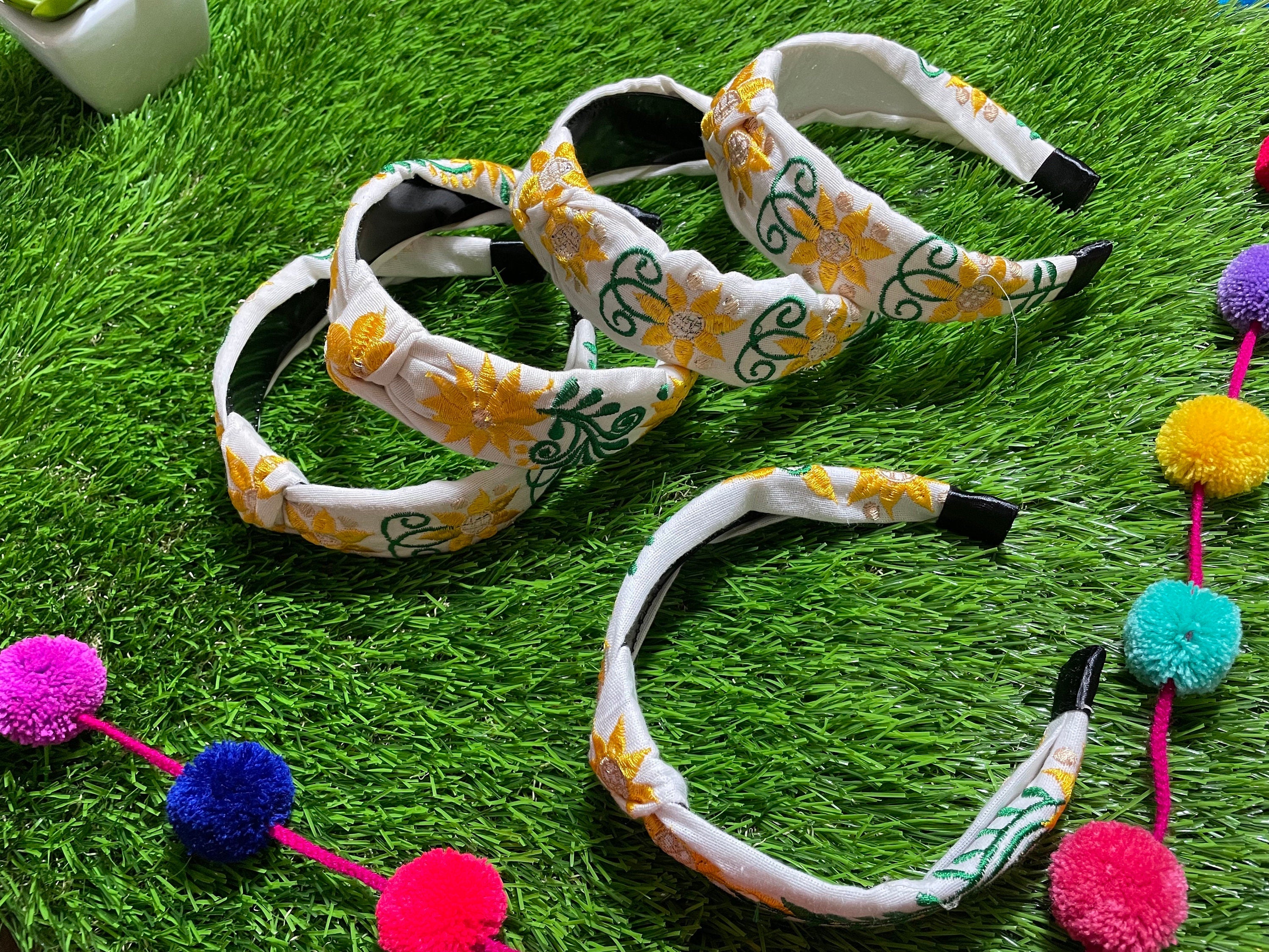 Image of Beautiful Embroidered Sunflower Floral Headbands - Handcrafted Headbands from Chiapas, Mexico - C