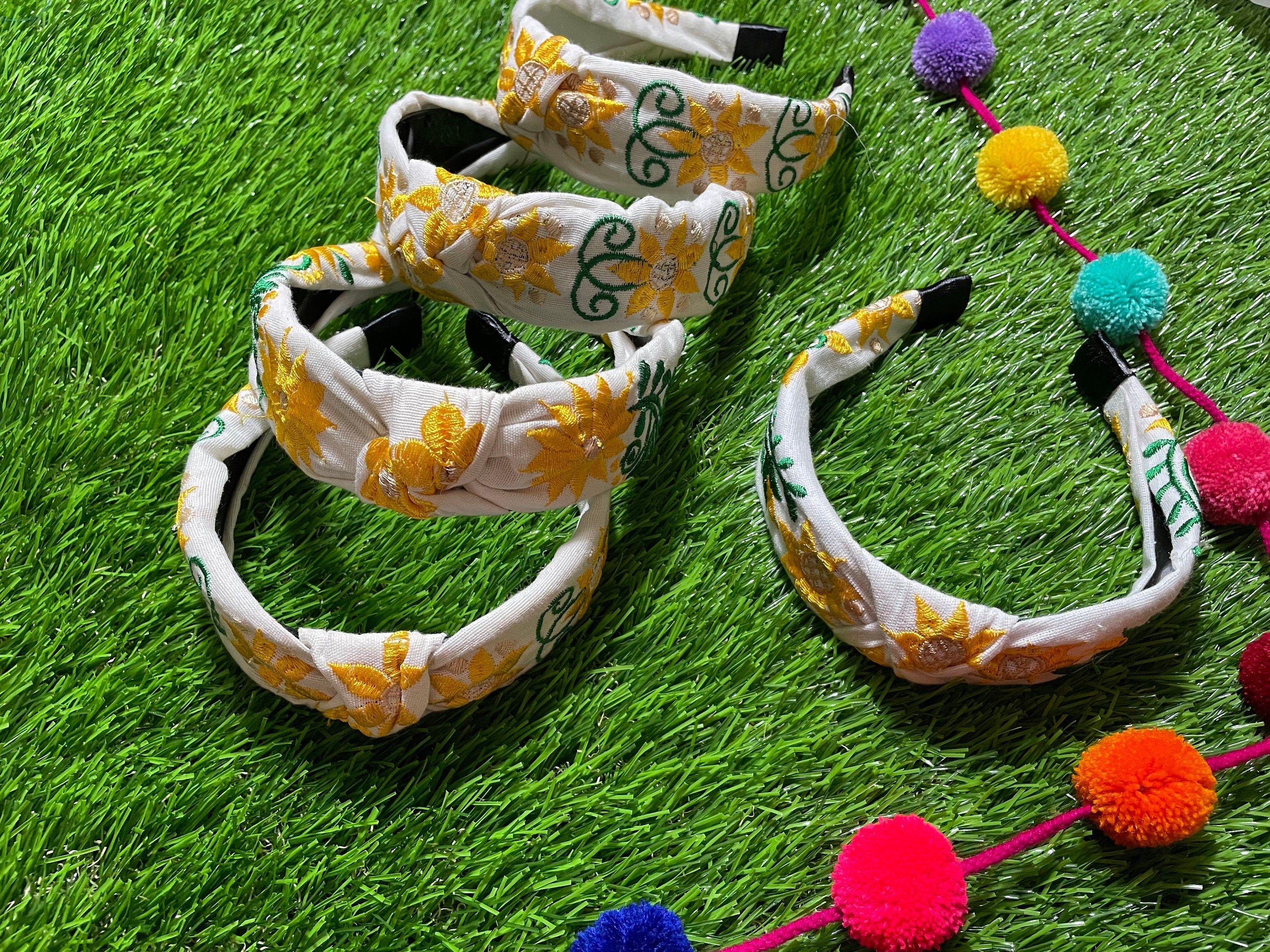 Image of Beautiful Embroidered Sunflower Floral Headbands - Handcrafted Headbands from Chiapas, Mexico - C