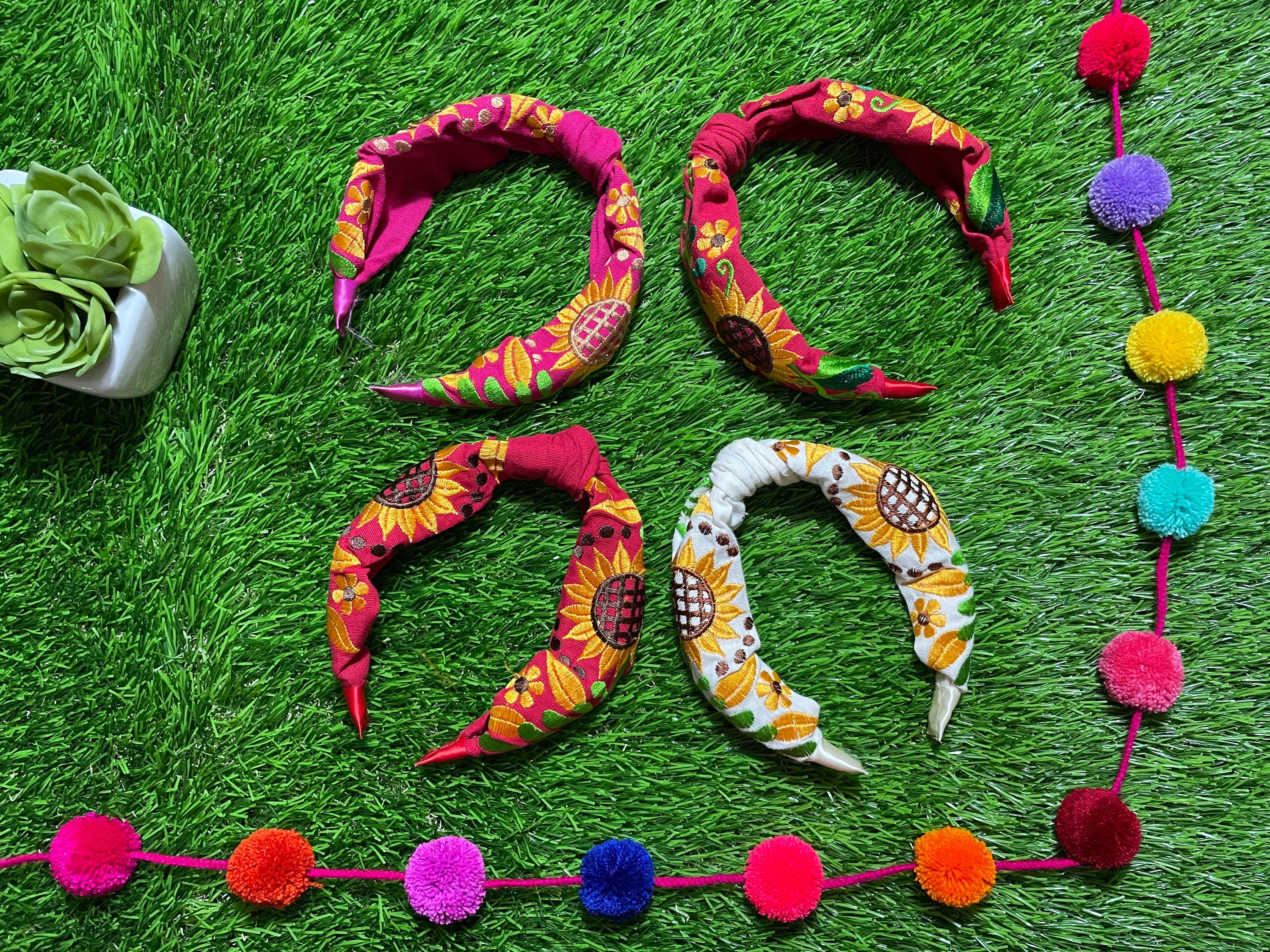 Image of Hand Embroidered Sunflower Headbands - Artisanal Headbands - Handcrafted Headbands - B