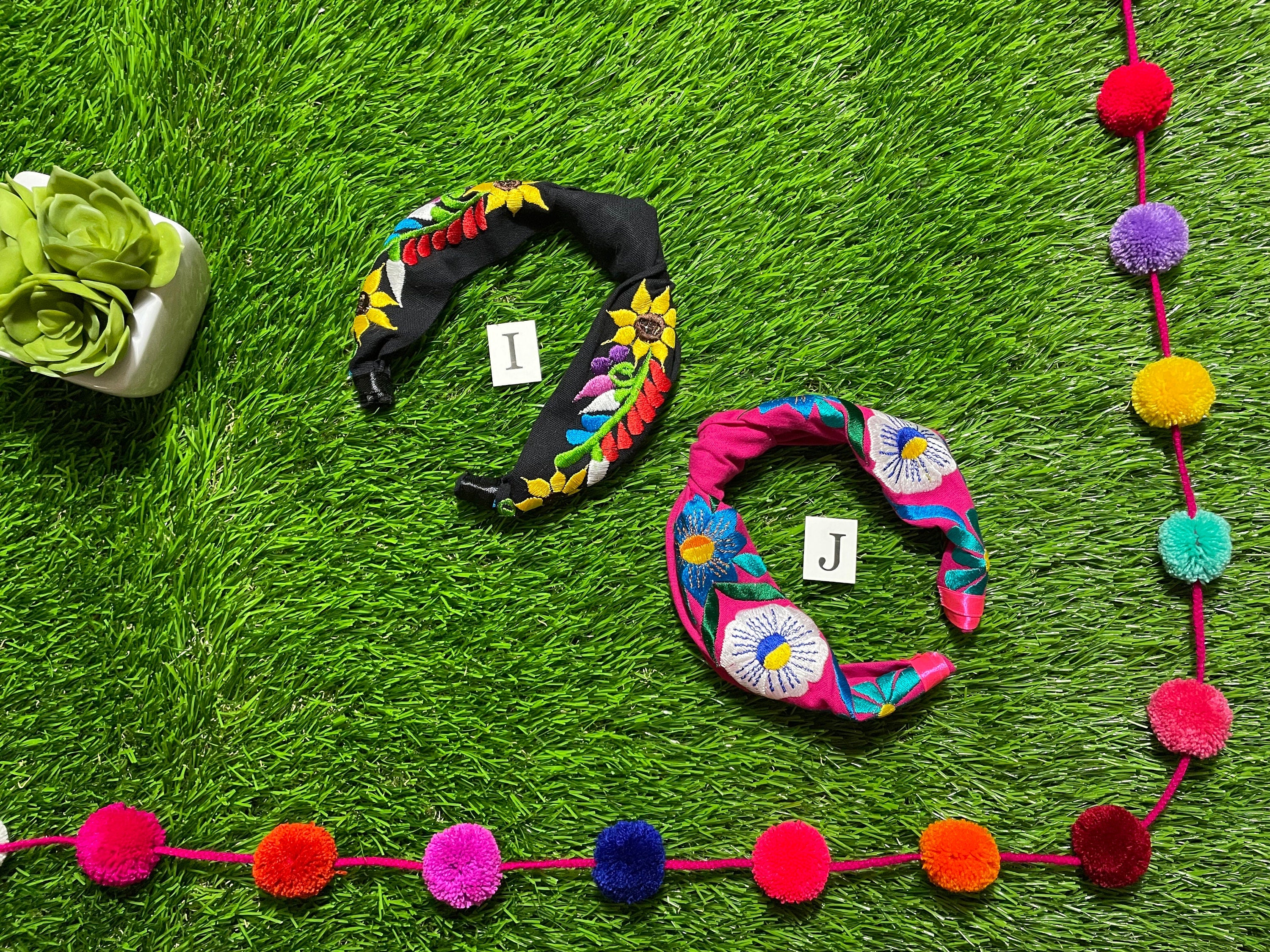 Image of Hand Embroidered Sunflower Headbands - Artisanal Headbands - Handcrafted Headbands - B