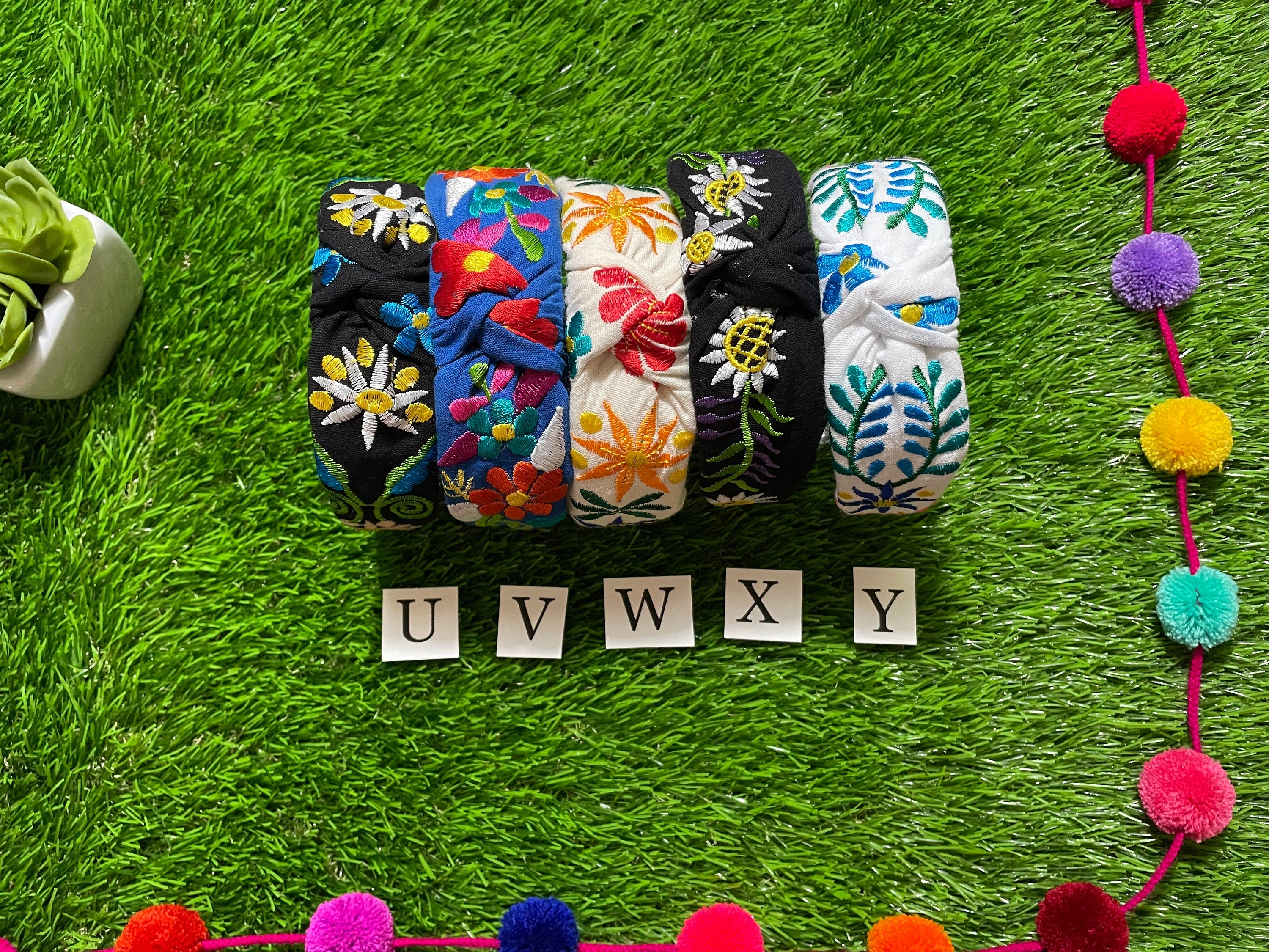 Hand Embroidered Floral Headbands - Artisanal Headbands - Handcrafted Headbands - A